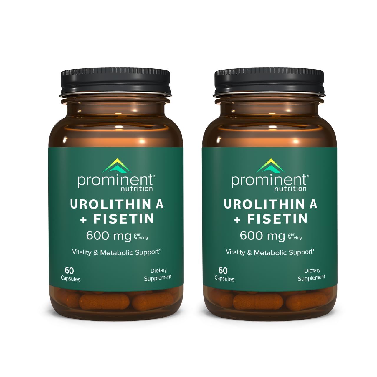 Prominent Nutrition Urolithin A + Fisetin – bouteille prête pour soutenir énergie et récupération.