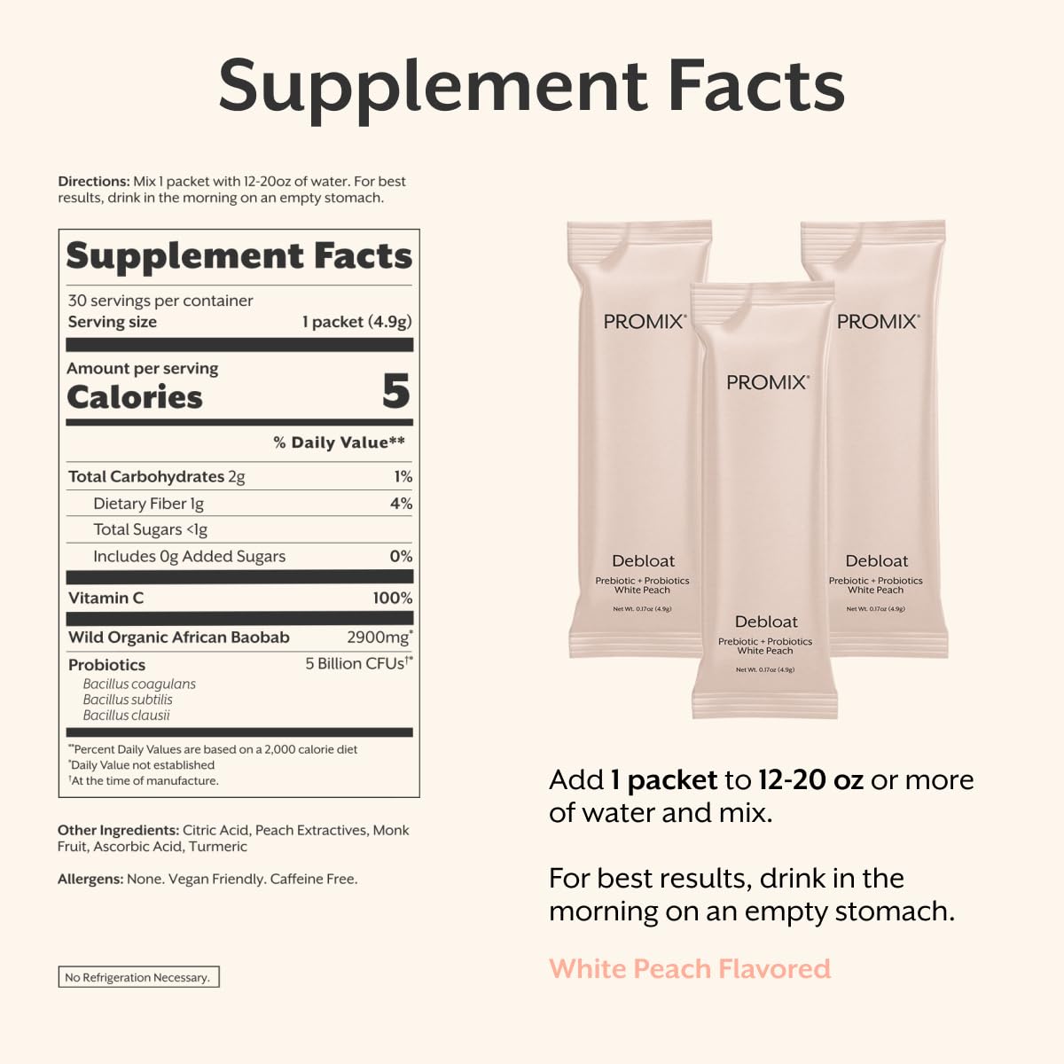 ProMix Nutrition Debloat – étiquette sans gluten et sans additifs, choix clair pour un mode de vie sain.