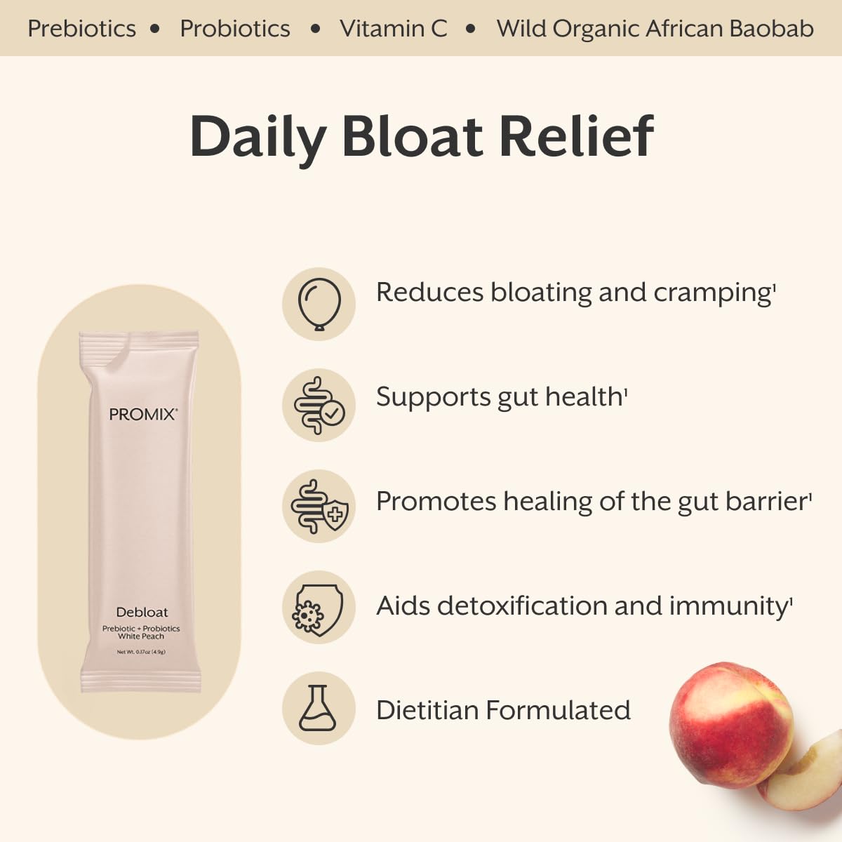 ProMix Nutrition Debloat – fibres baobab sauvages, soutien naturel à l'équilibre intestinal et à la digestion.