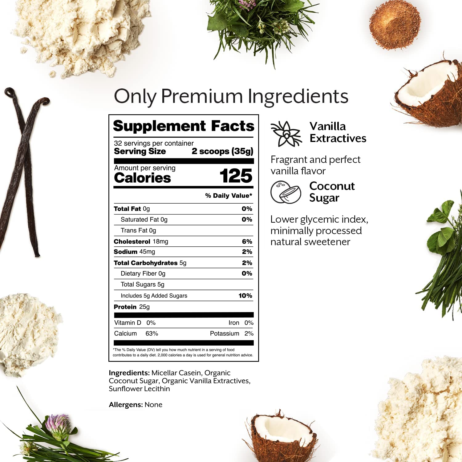 ProMix Casein — ingrédients naturels et sans lactose visibles.