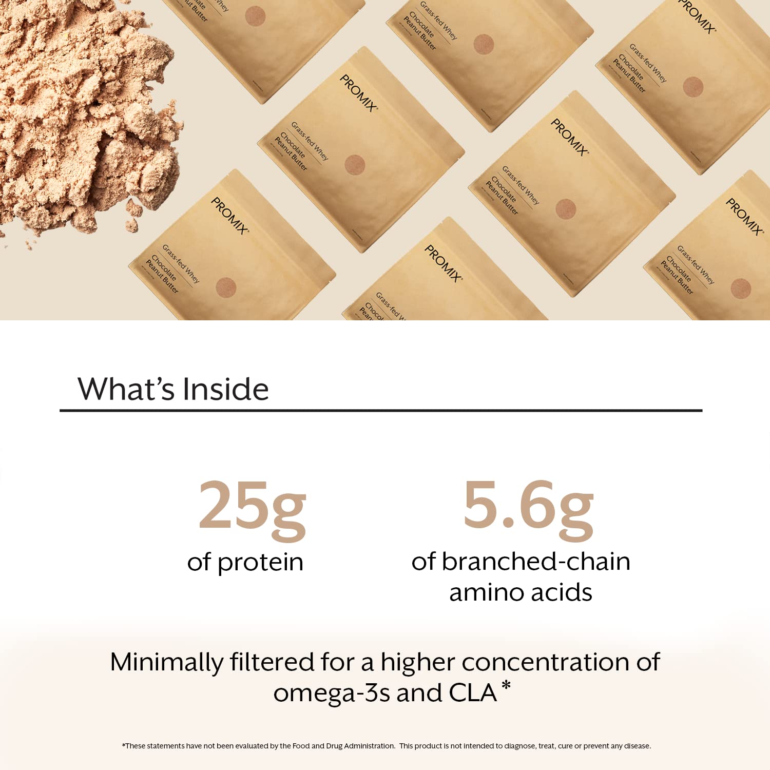 Ingrédients whey Promix Nutrition cacahuète cacao, riches en antioxydants naturels.