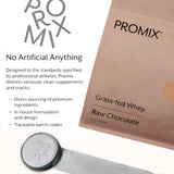 Étiquette claire sur la boîte ProMix Nutrition avec repères nutritionnels