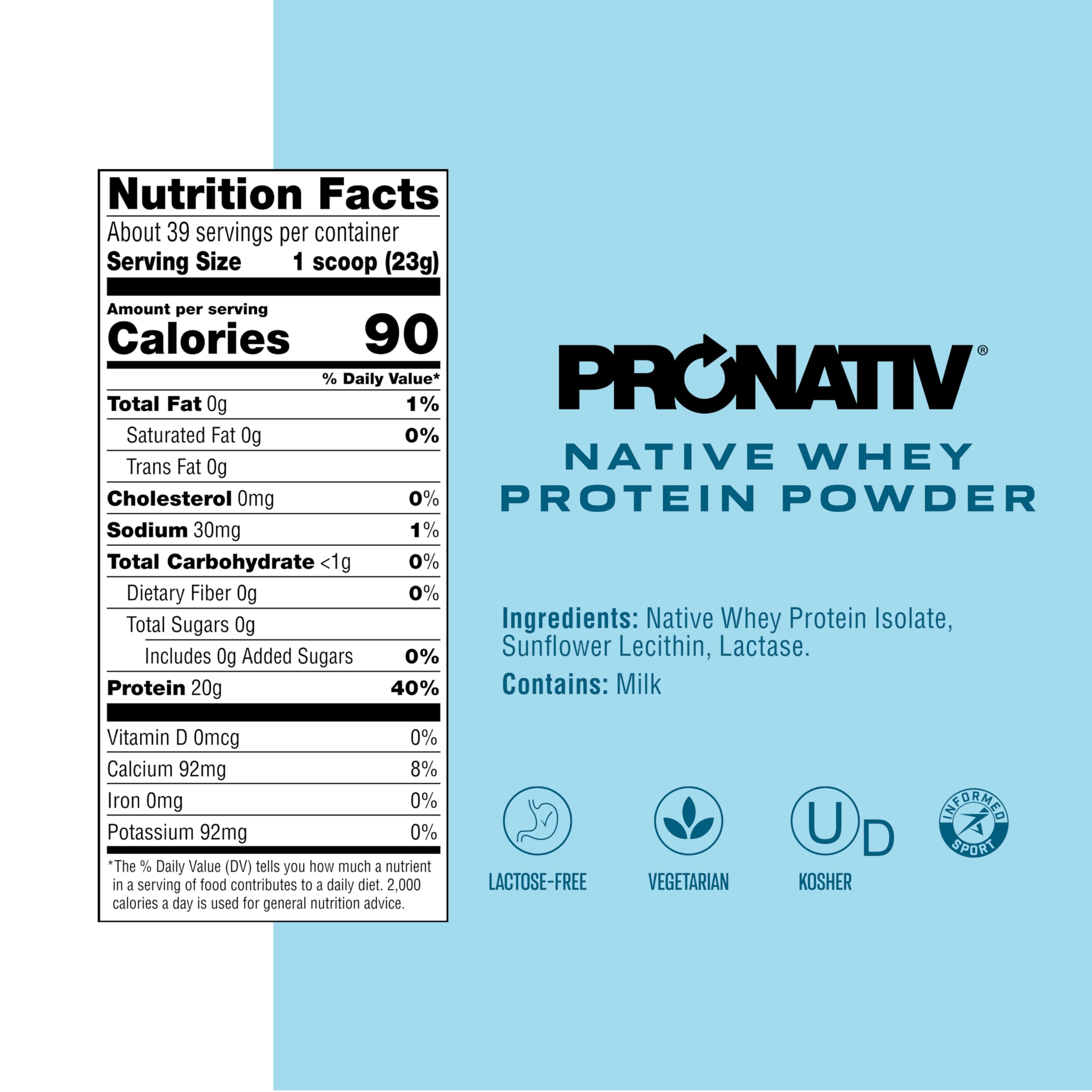 Pronativ protéine native etiquette Idaho, lait frais d’origine locale