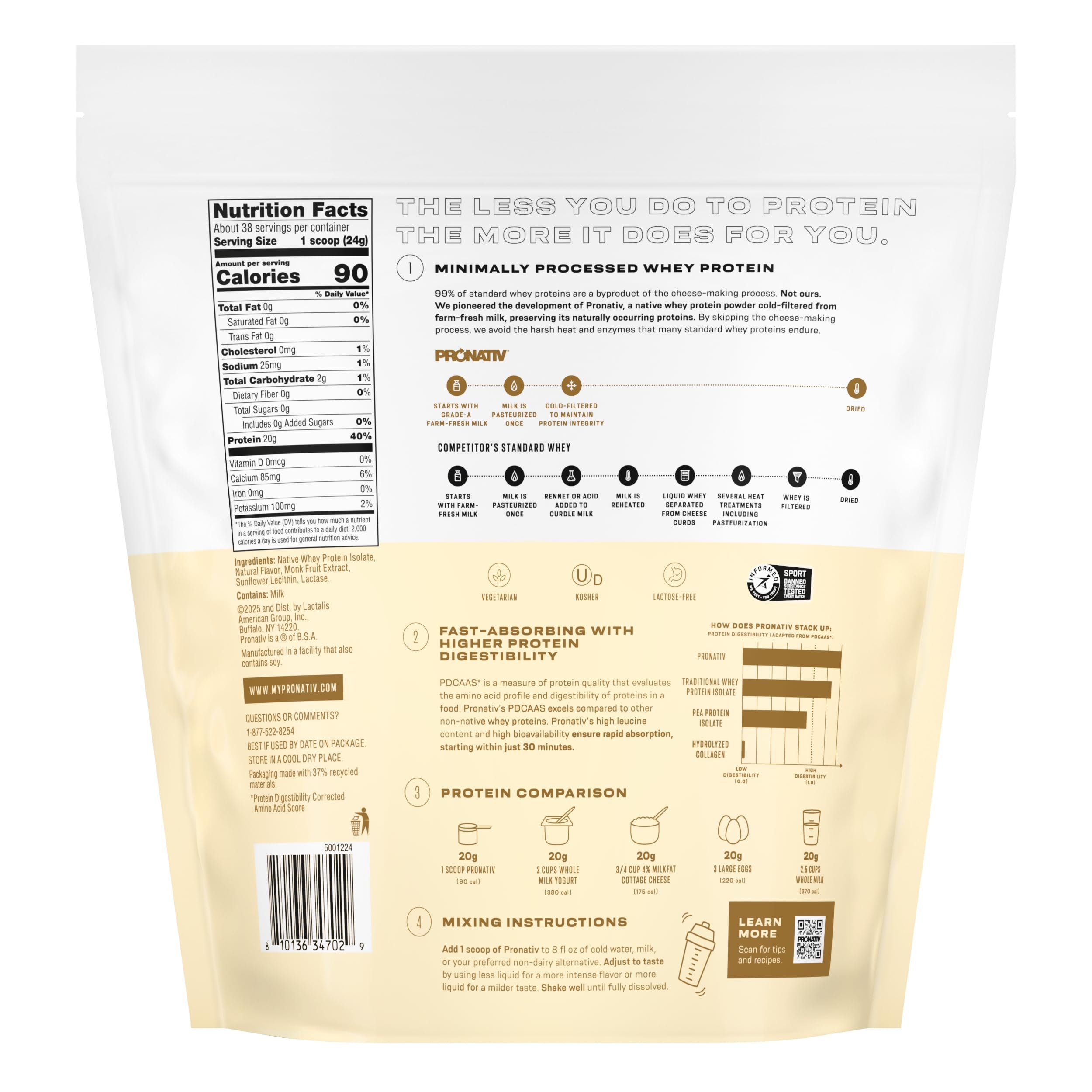 Étiquette Pronativ whey native avec certification Informed Sport et traçabilité