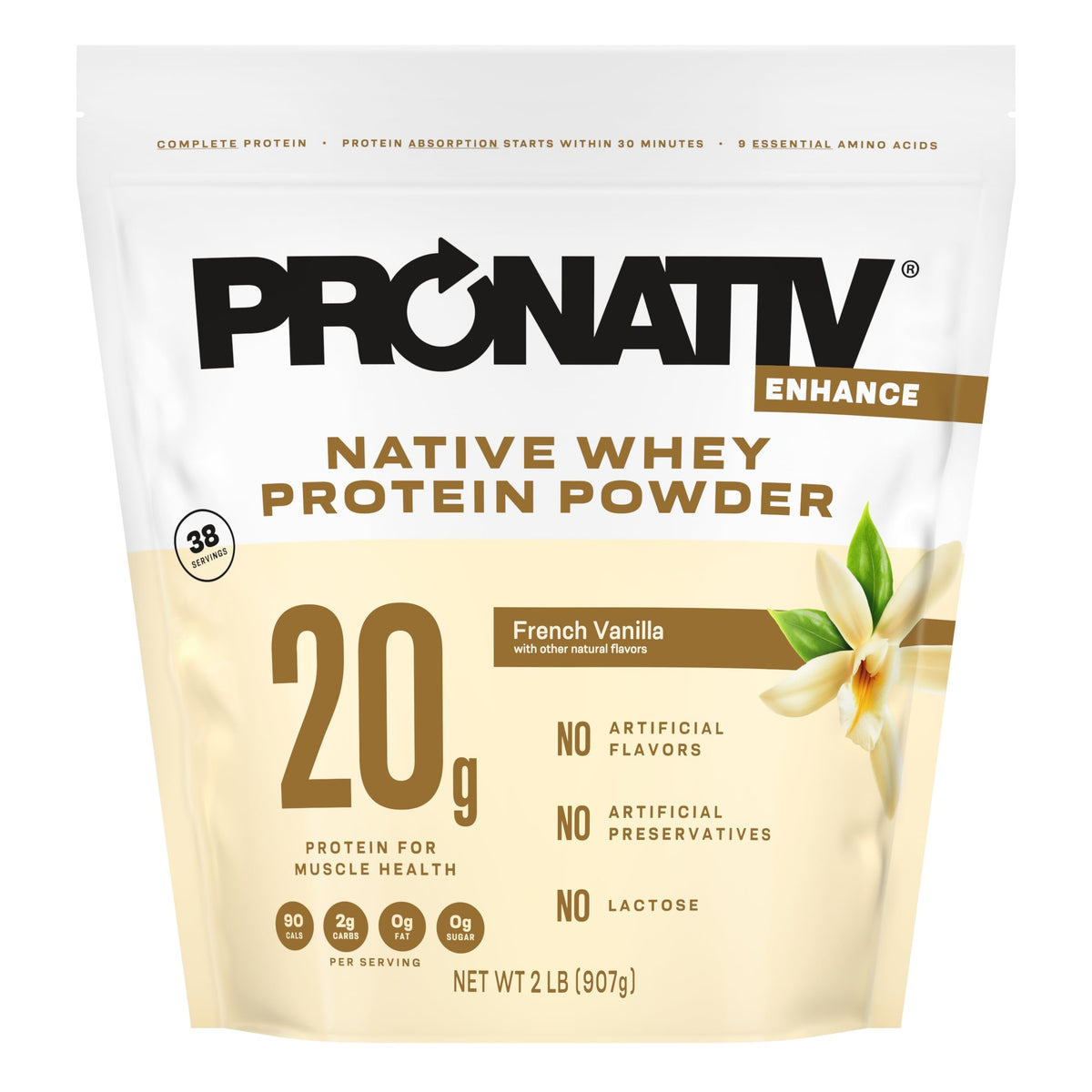 Poudre Pronativ whey native vanille francaise, idéal pour boissons protéinées quotidiennes