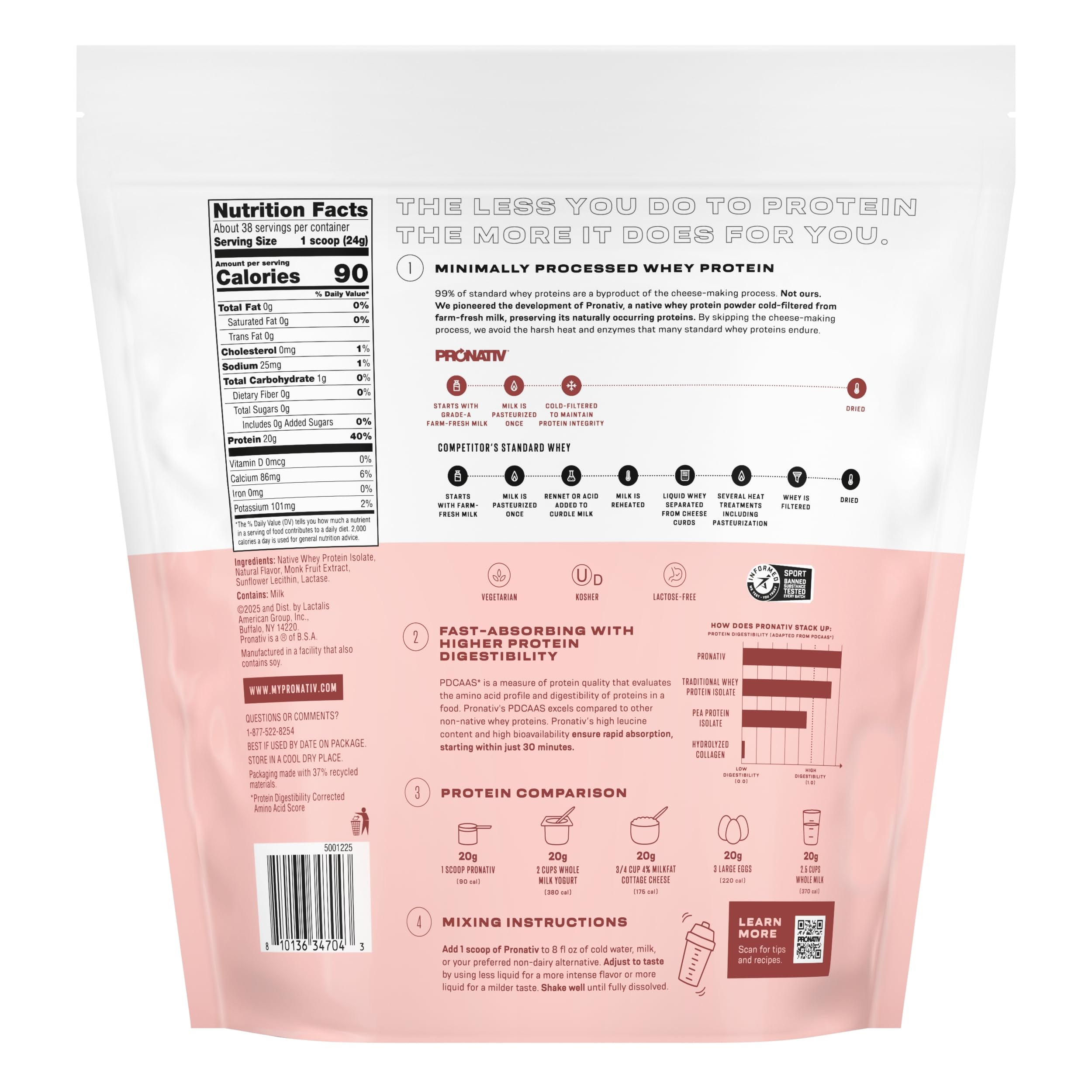 Qualité Pronativ whey native Idaho Oregon, processus minimal pour saveur naturelle.