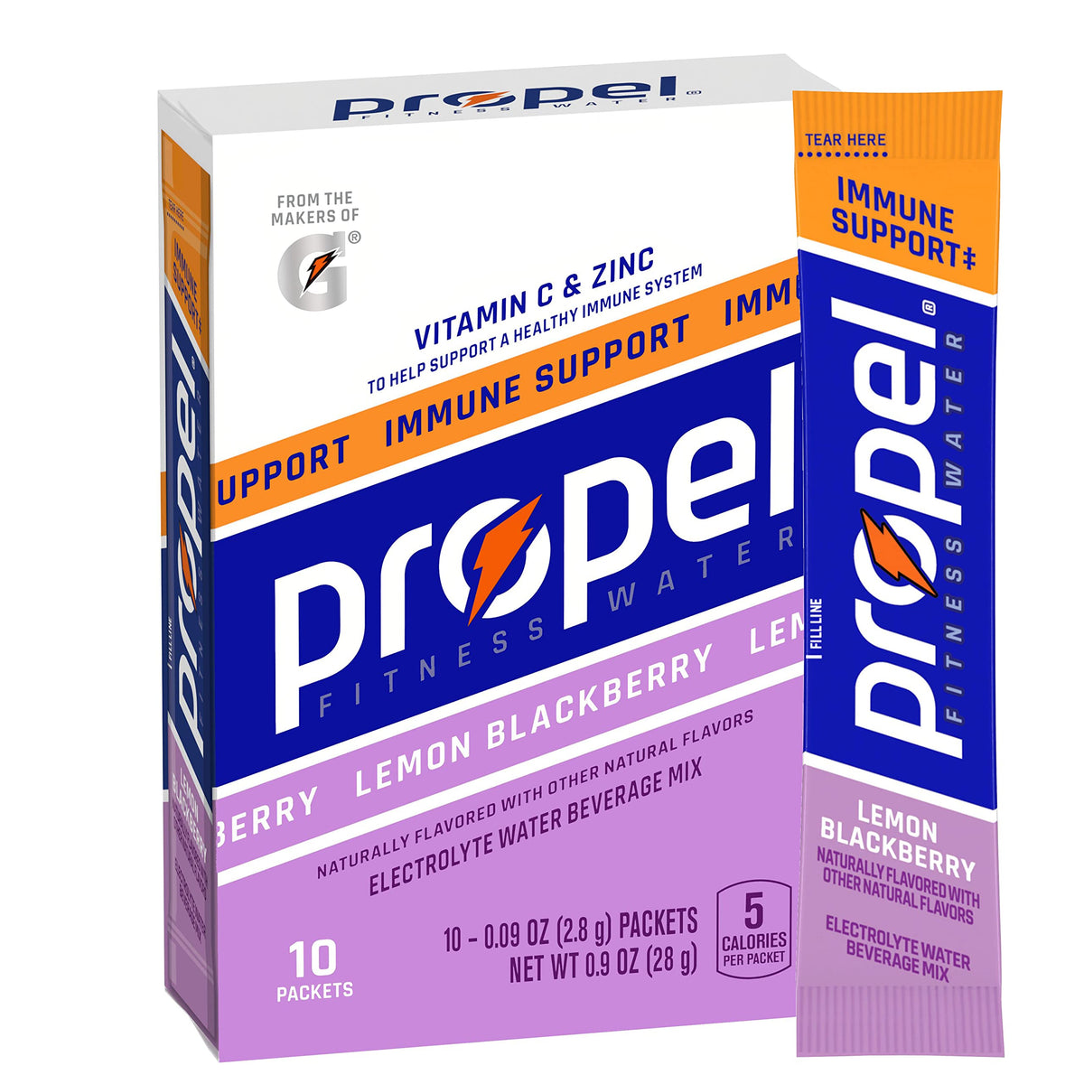 Propel Immunité Poudre citron-framboise dans un tub, pratique à emporter.