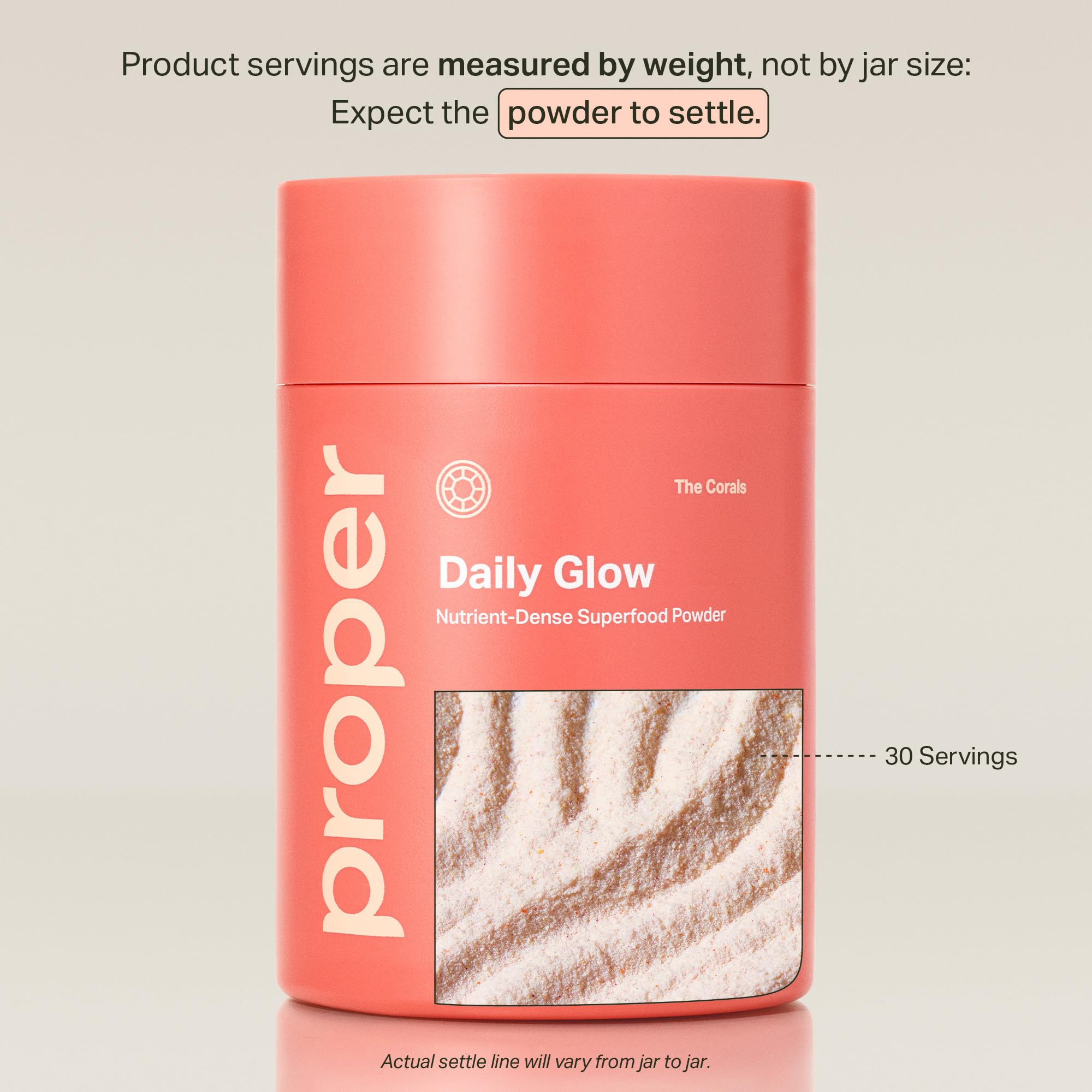 Proper Coraux Daily Glow cuillère-dose, pratique pour la routine quotidienne.
