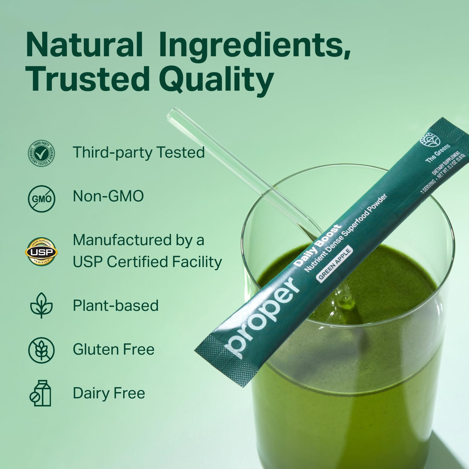 Proper Greens: saveur pomme verte douce et naturelle dans une boisson