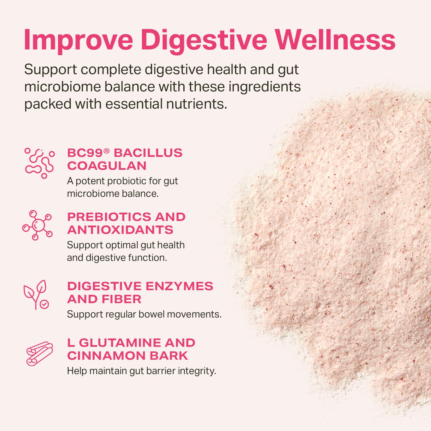 Proper Pinks ingrédients - prébiotiques et probiotiques favorisant l'équilibre intestinal.