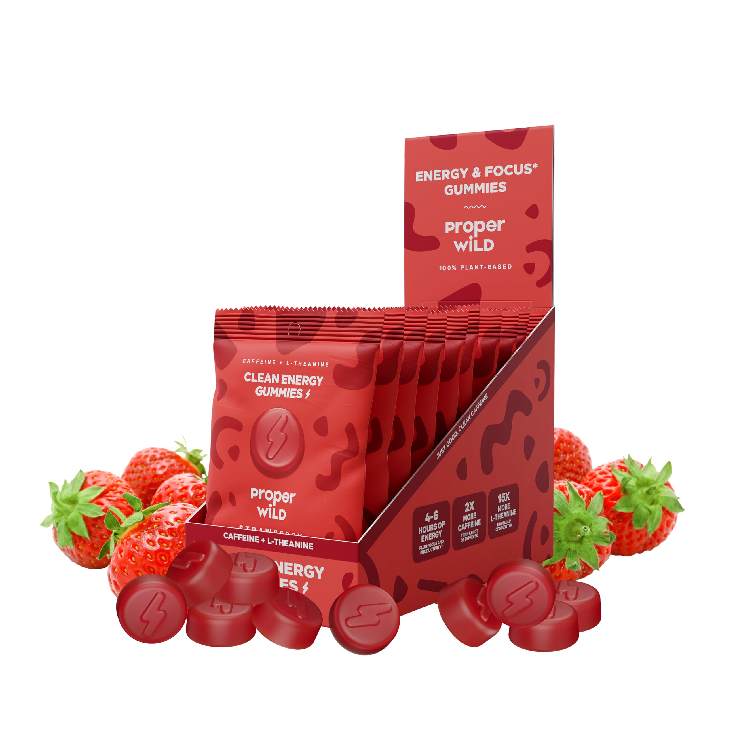 Proper Wild gommes véganes – boîte 10, énergie durable pour journées chargées.