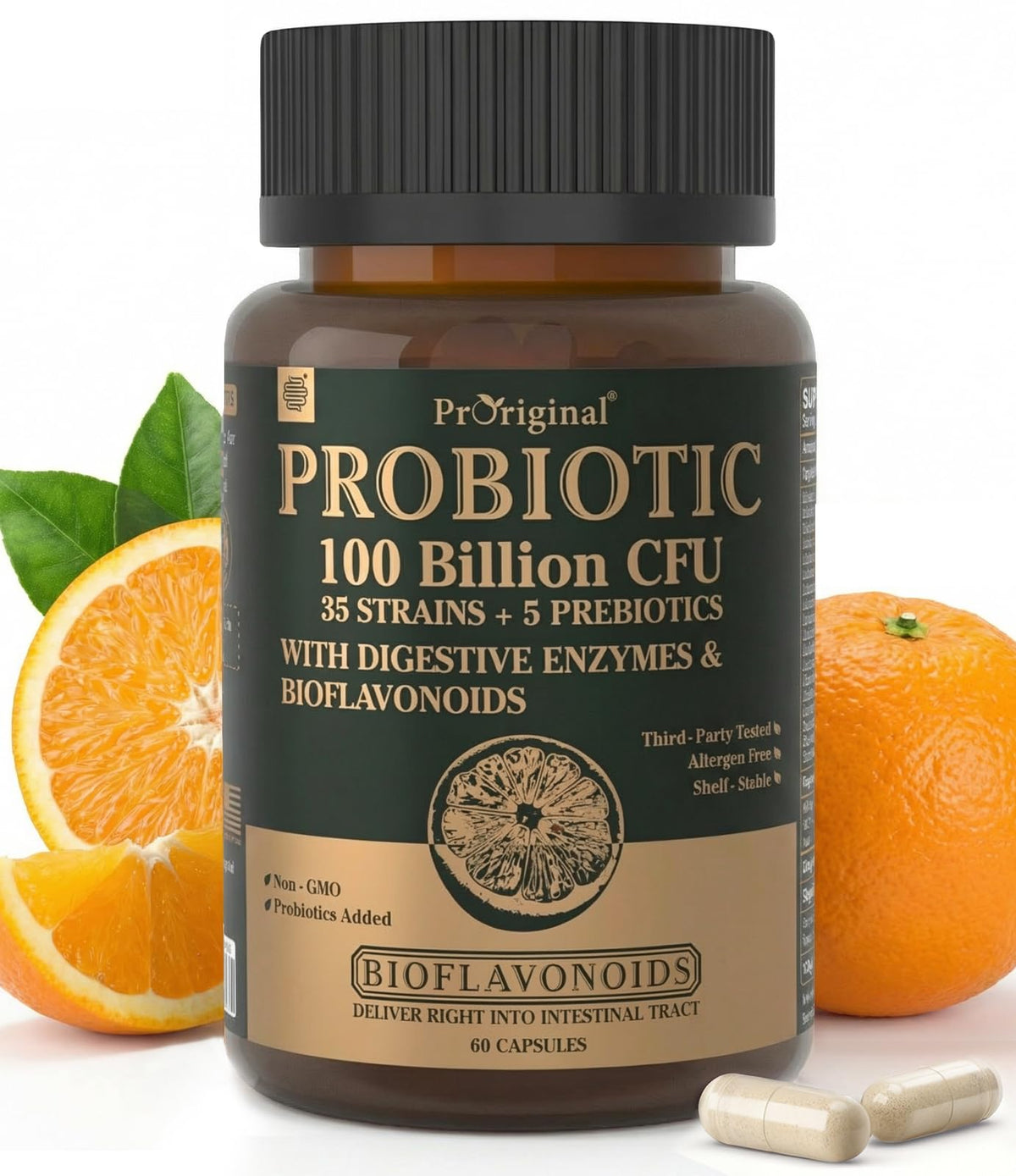 Proriginal Probiotiques: bouteille montrant 100 milliards CFU pour le soutien digestif.