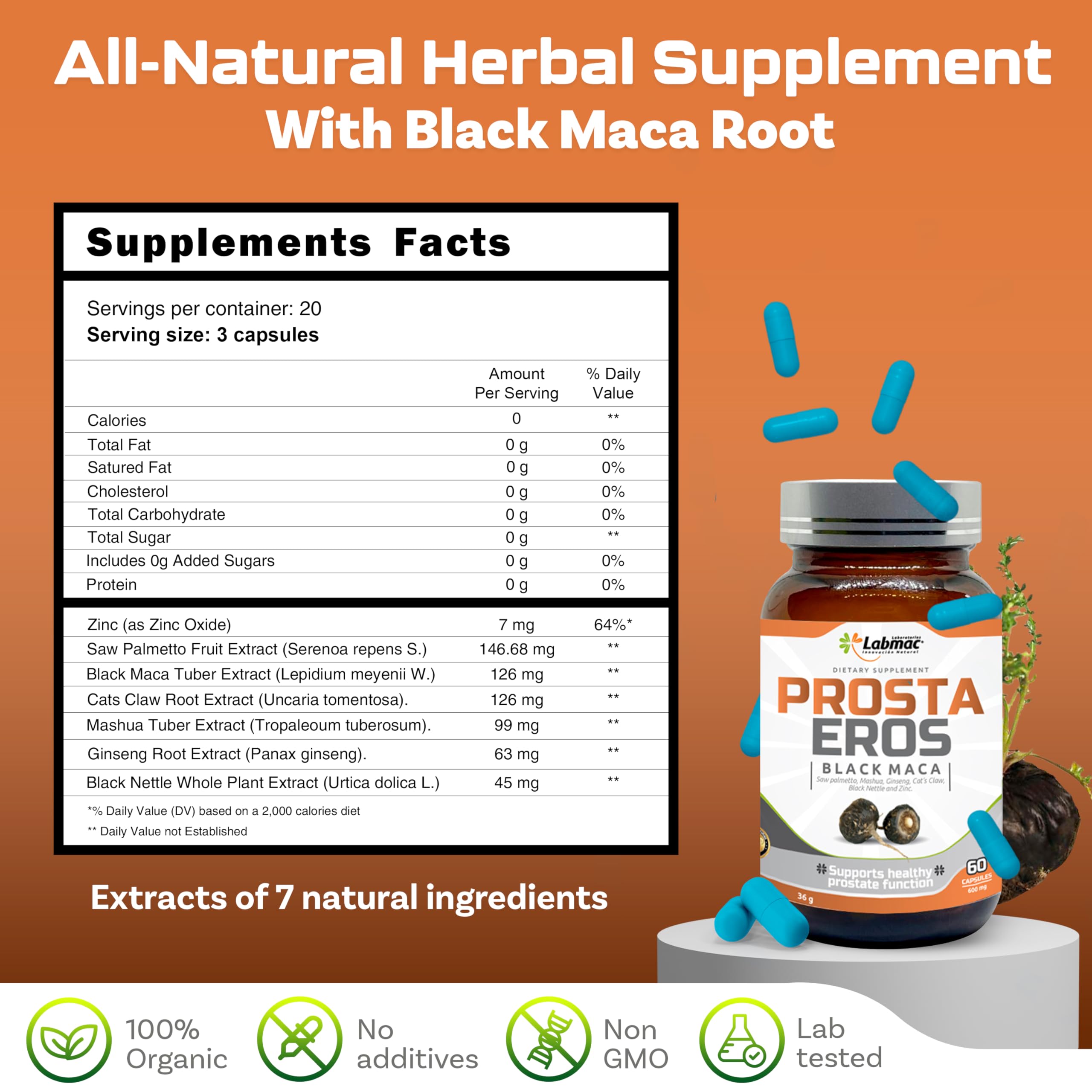 Prosta Eros: flacon d'ingrédients naturels pour énergie et vitalité.