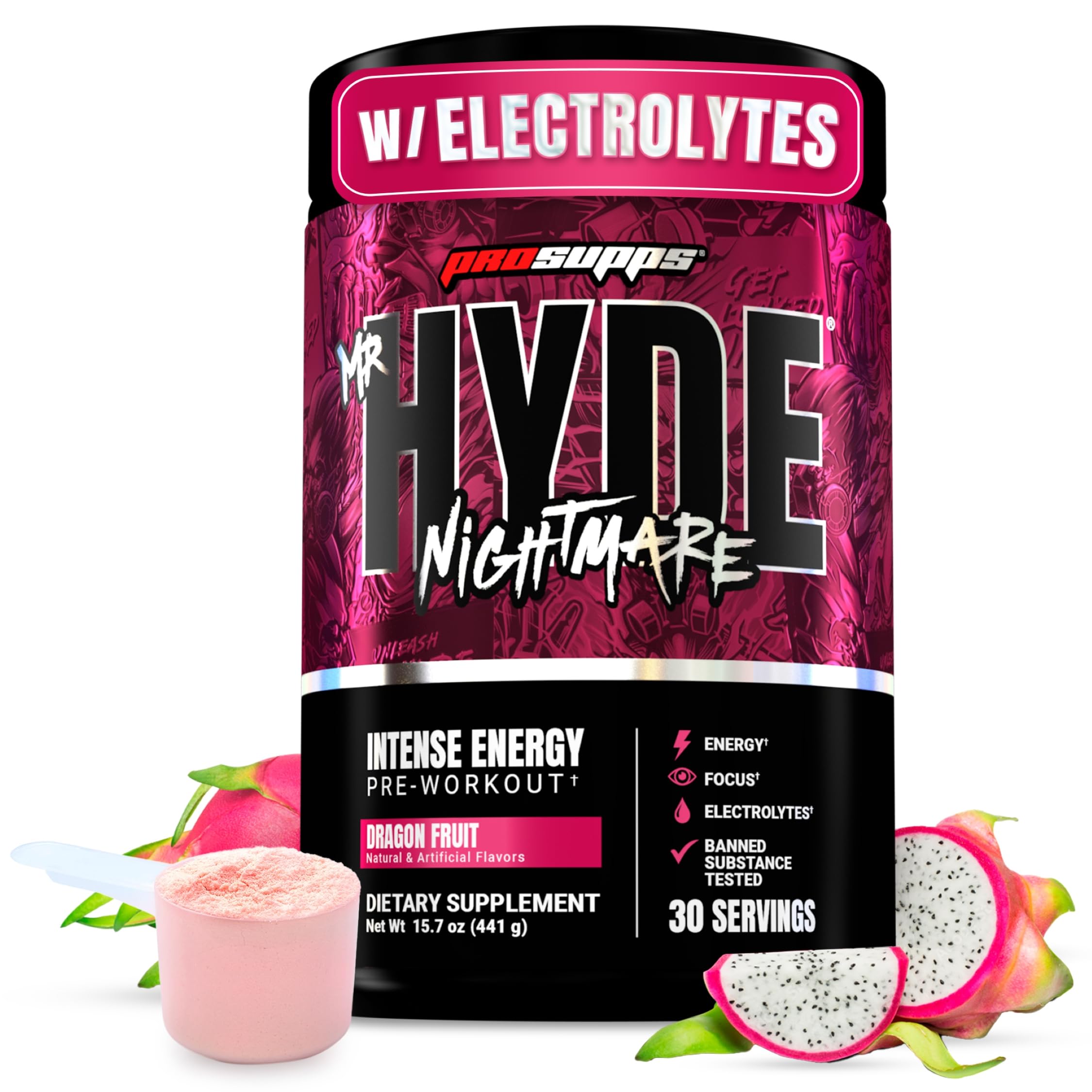 PROSUPPS Mr. Hyde Nightmare pré-entraînement arôme fruit du dragon et énergie soutenue.