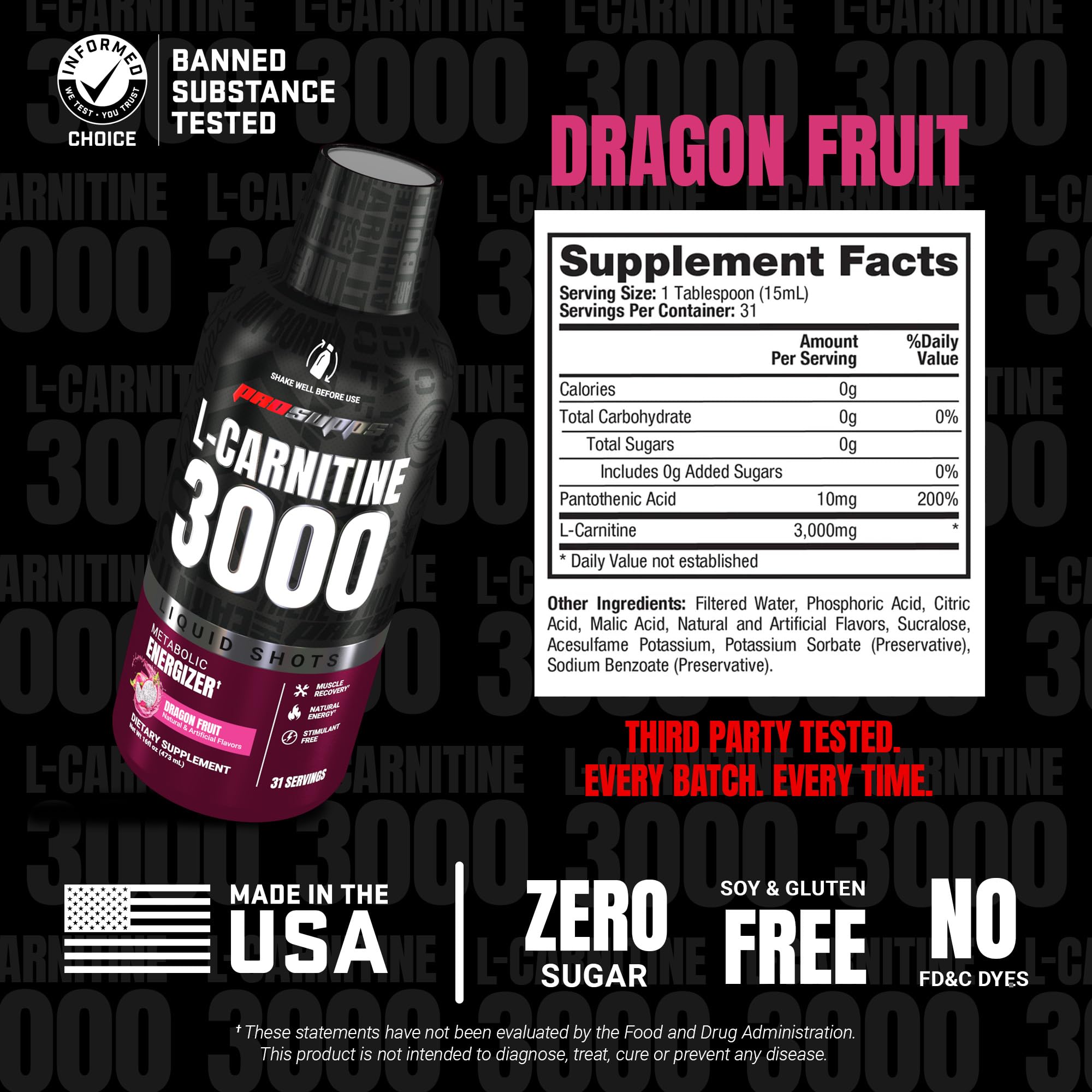 PROSUPPS L-Carnitine Liquide 3000 – aide potentielle au transport des acides gras.