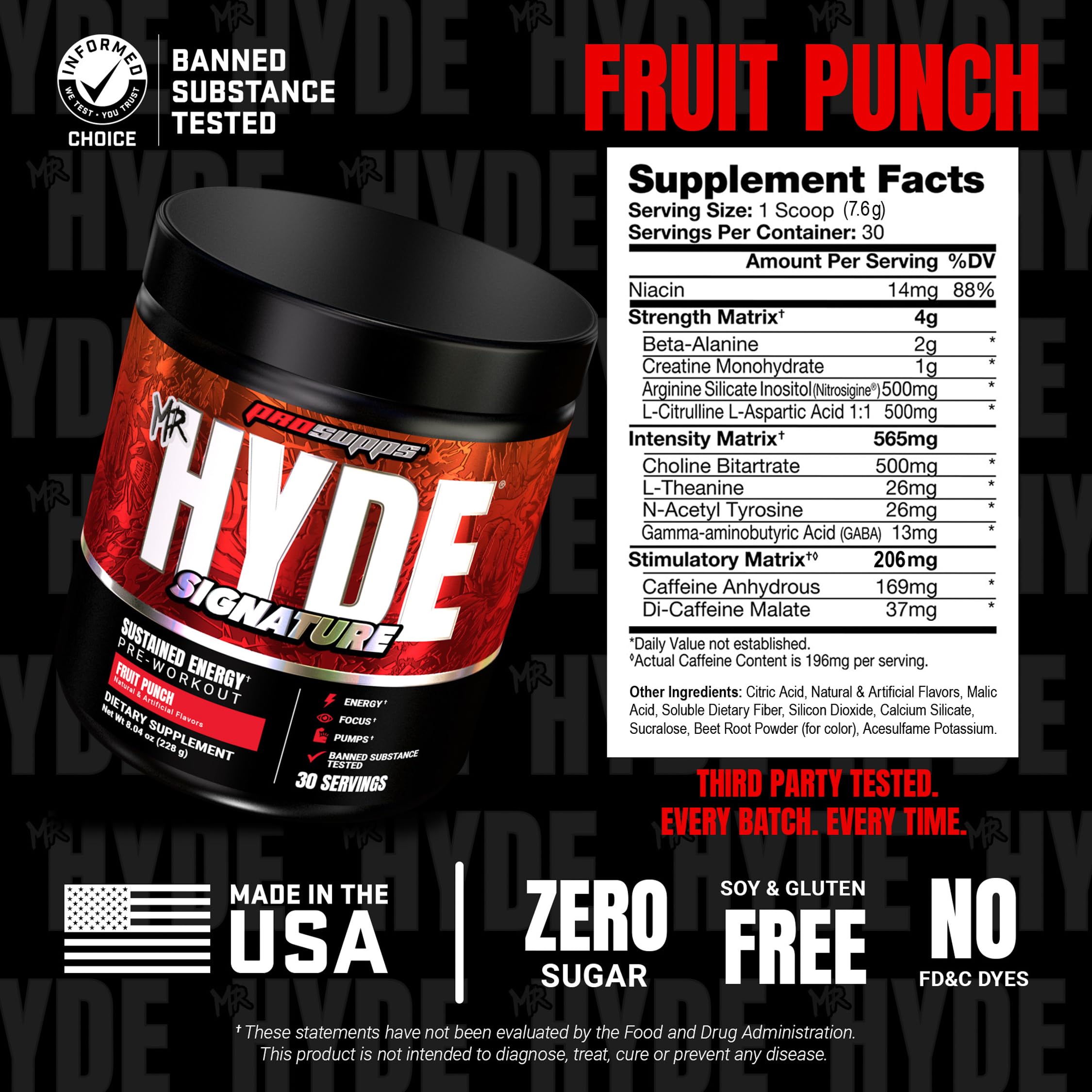 PROSUPPS Mr. HYDE Signature ingrédients clés : créatine et bêta-alanine pour l'endurance.