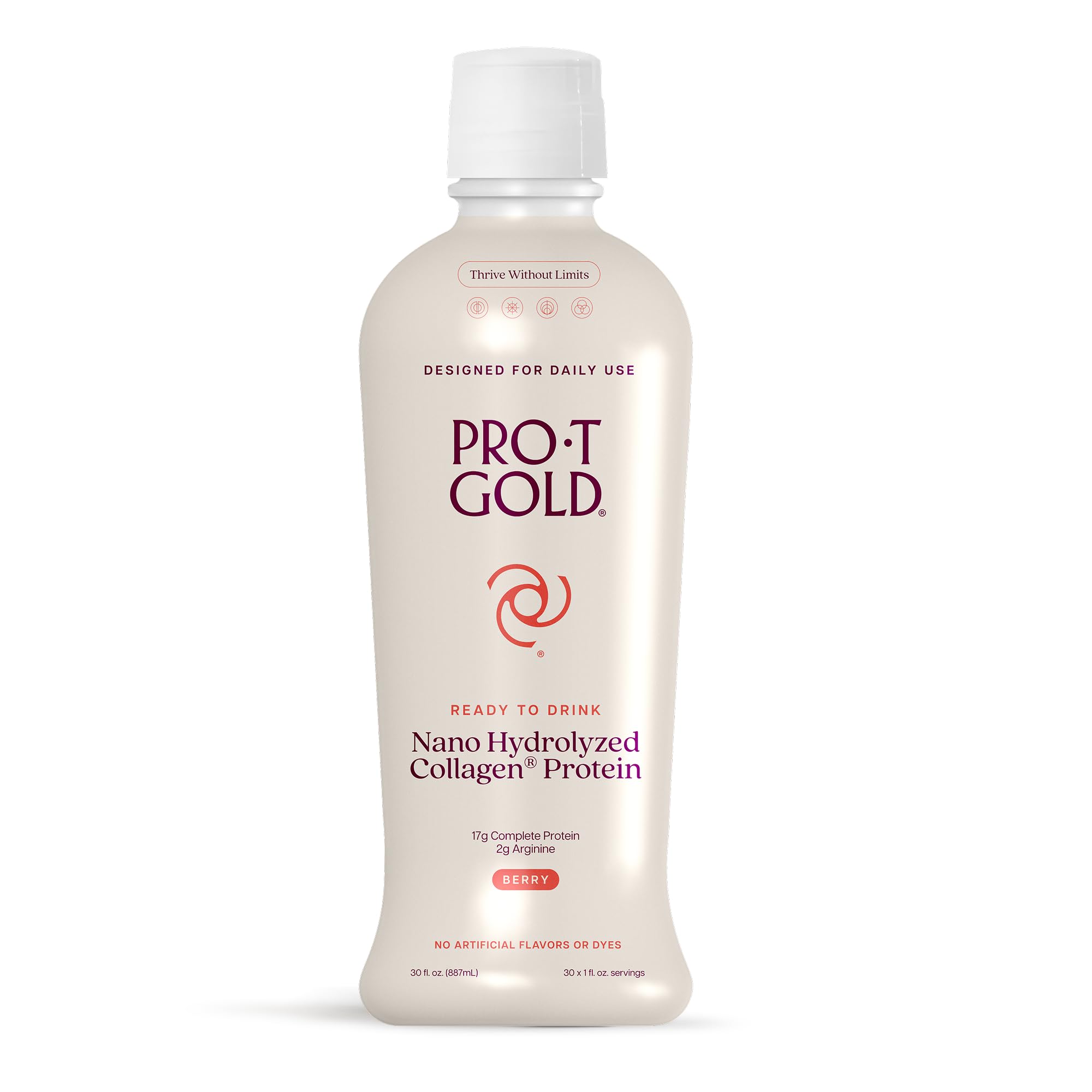 ProT Gold collagène liquide en bouteille baie pour un apport rapide en protéines.