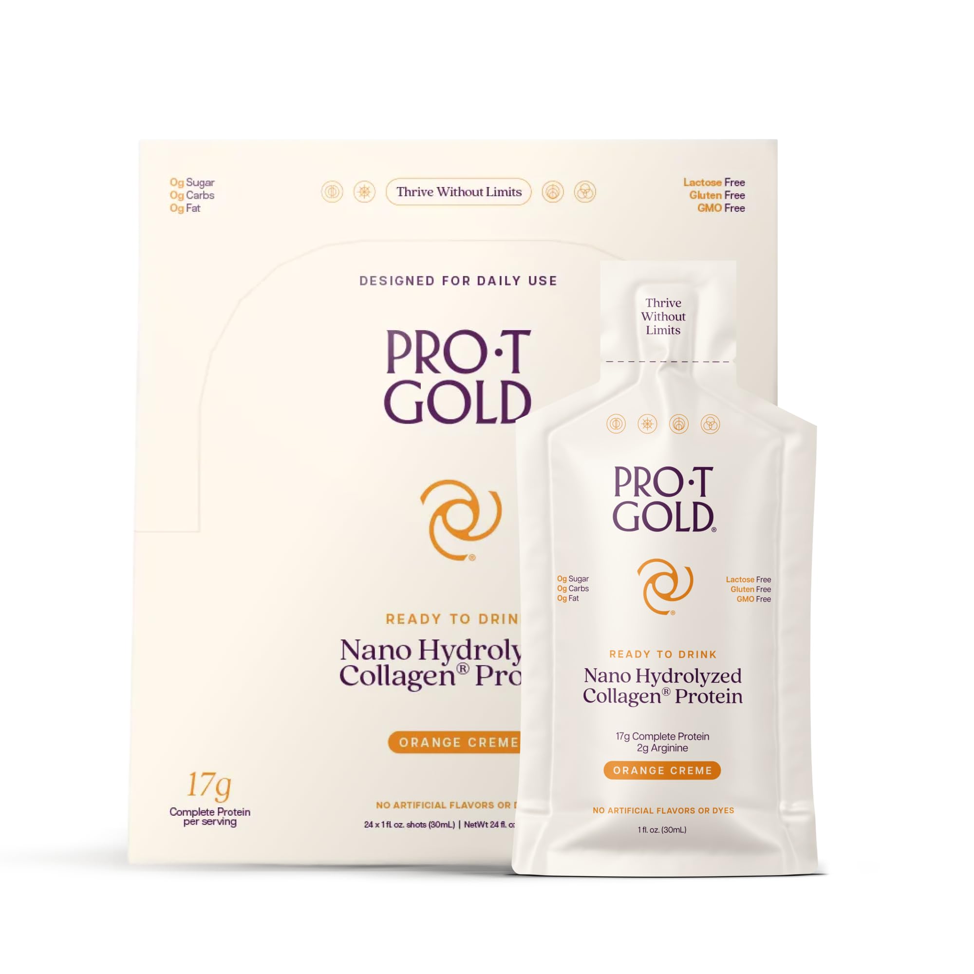ProT Gold Shot Collagène Liquide Orange Creme, prêt à boire