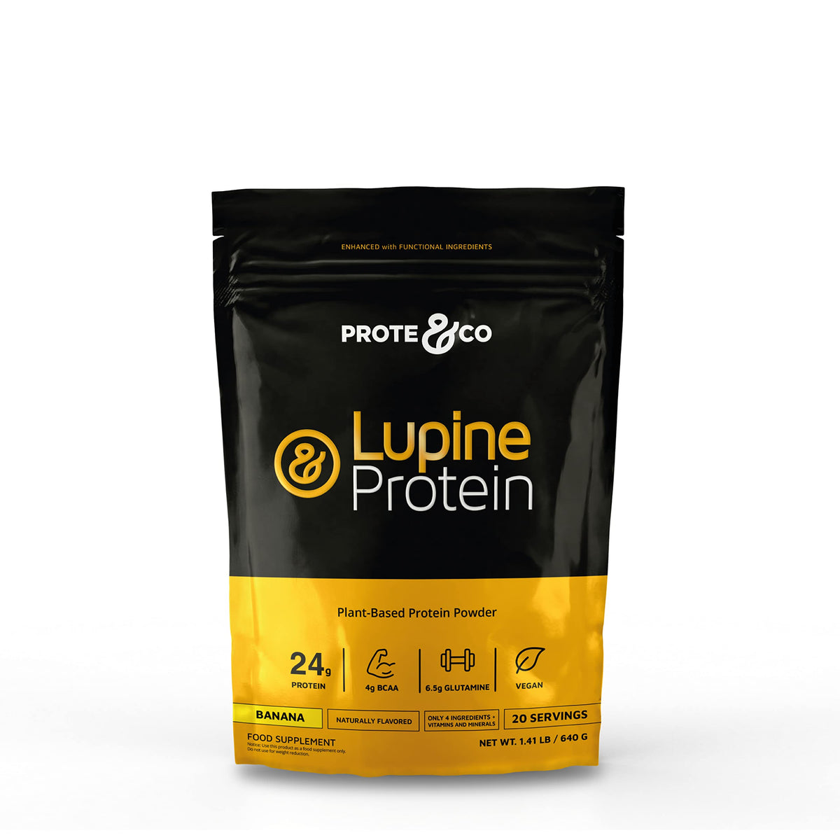 Prote&Co Lupin Protein – poudre banane emballage, soutien énergétique végétal.