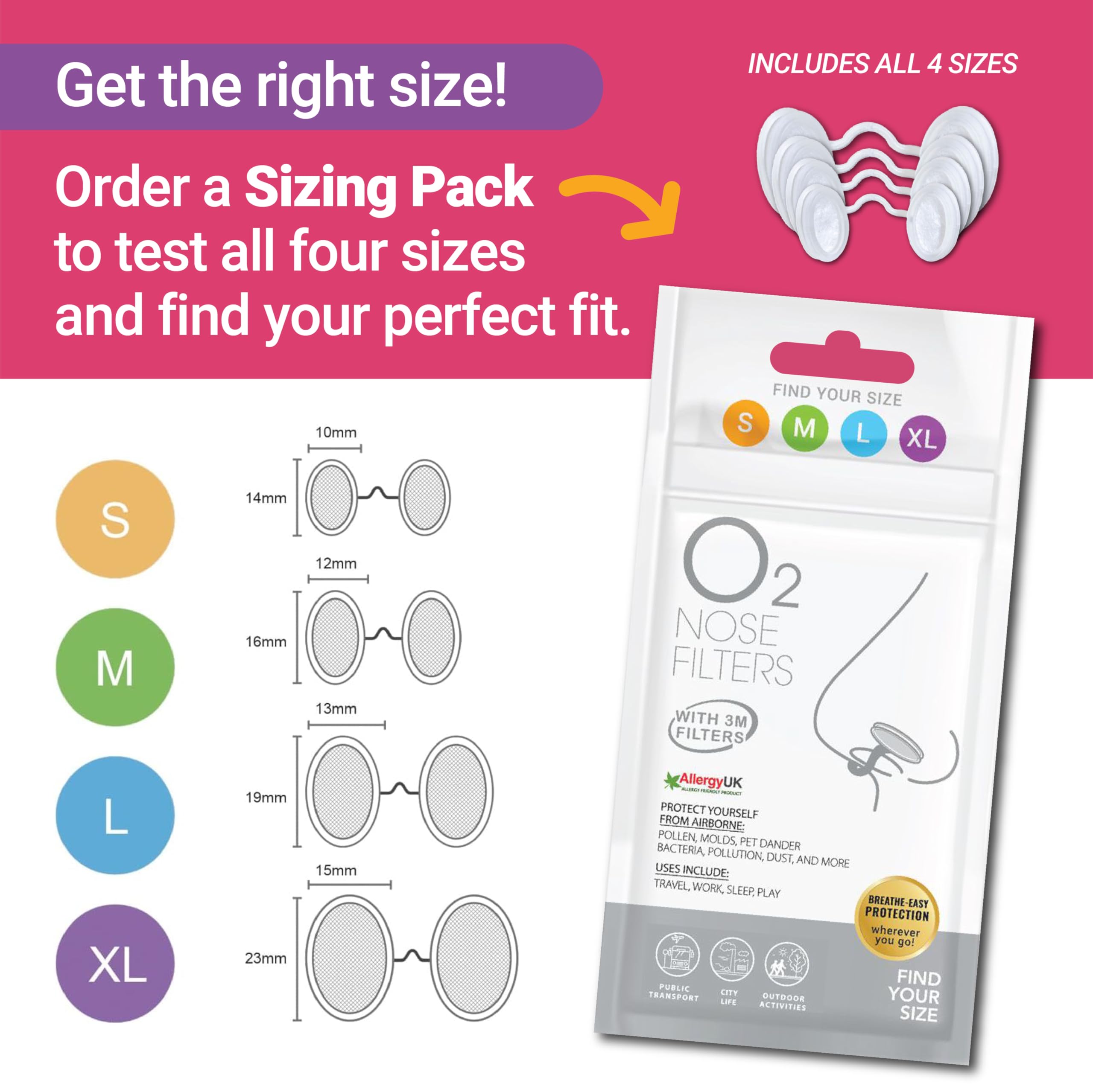Protego O2 pack d'essai avec 4 tailles pour trouver l'ajustement idéal.