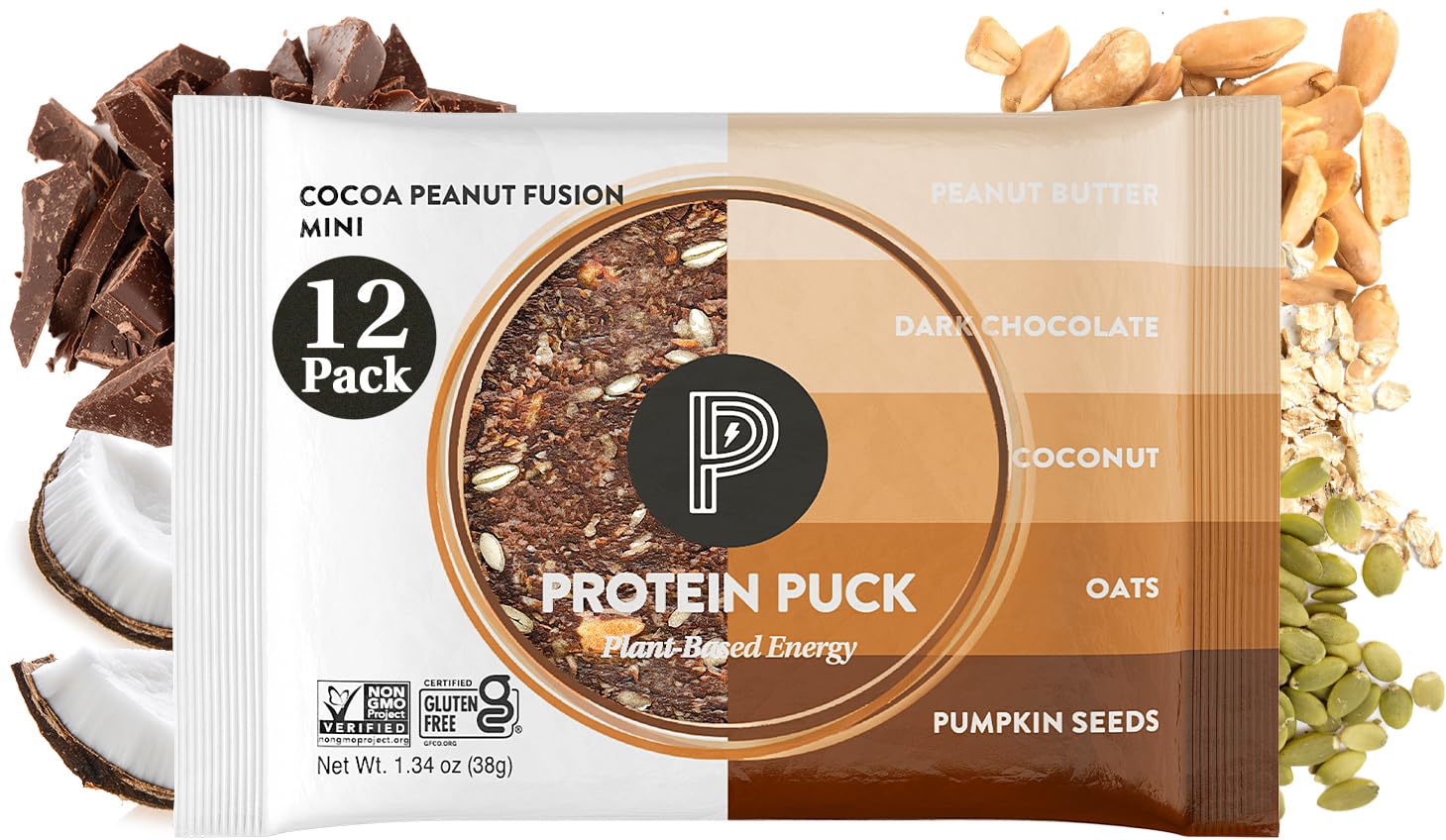 Protein Puck barre végétale cacao-cacahuète: snack rapide et nourrissant pour énergie durable.