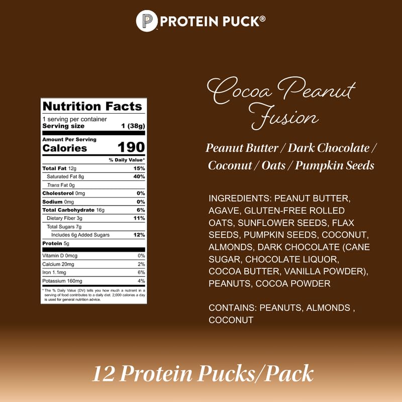 Protein Puck emballage individuel portable, pratique pour sac et sport.
