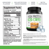 Café protéiné High Protein Iced Coffee : étiquette détaillant les ingrédients naturels.