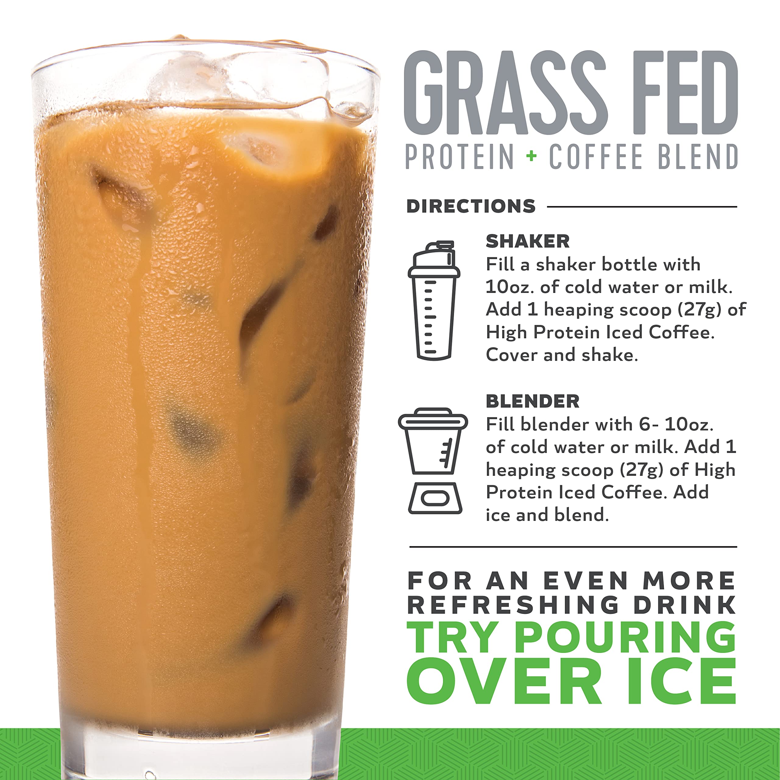 Café protéiné High Protein Iced Coffee : mélange avec lait d’amande pour texture veloutée.