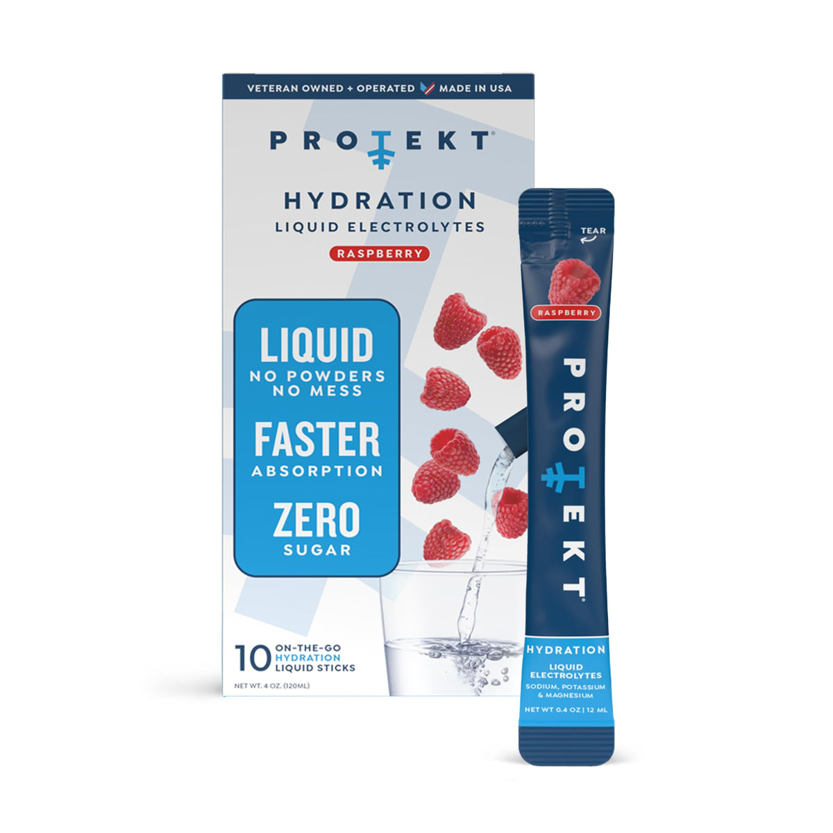 PROTEKT sachets électrolyte framboise, hydratation rapide après l'effort.