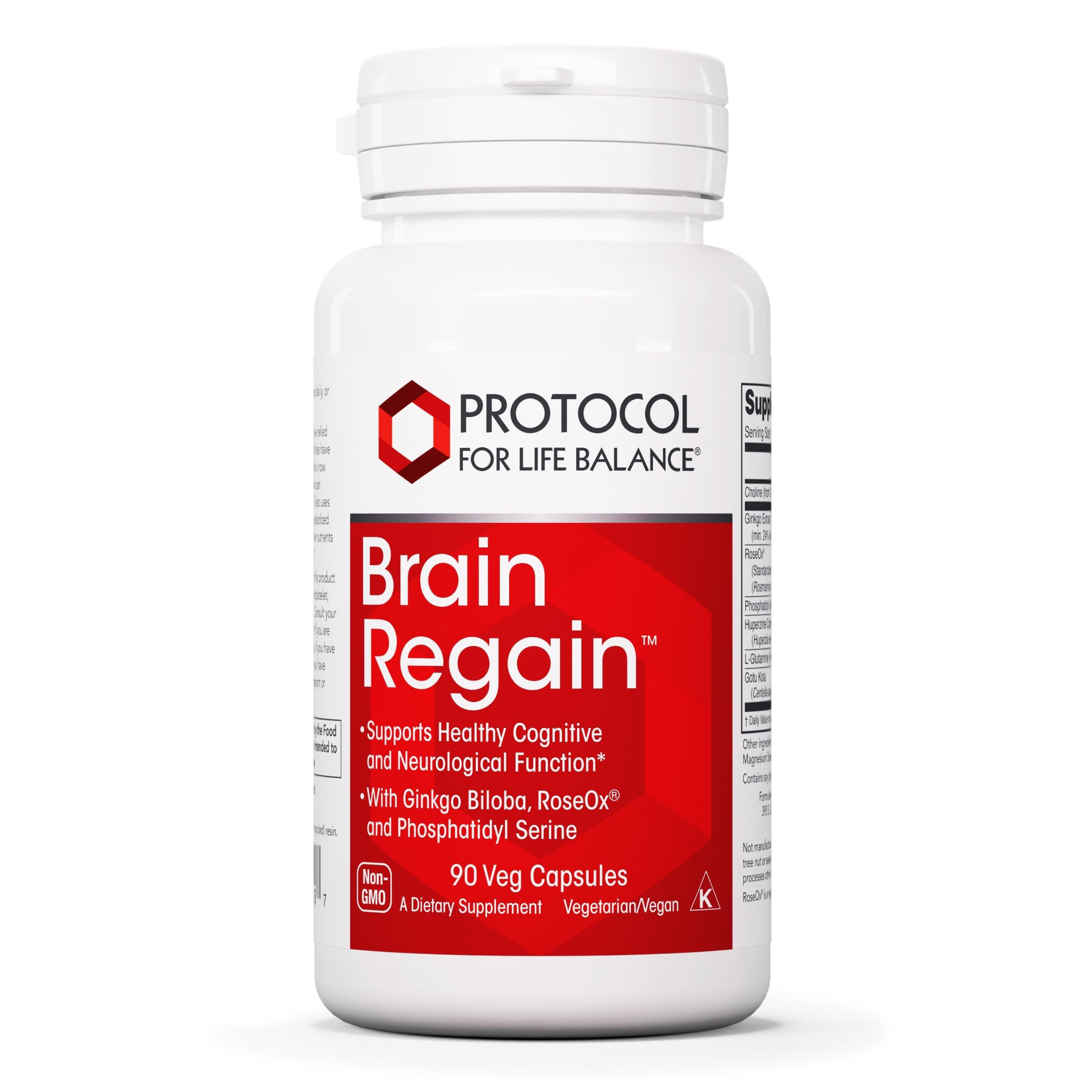 Brain Regain de PROTOCOL FOR LIFE BALANCE : bouteille et étiquette visibles, soutien potentiel à la concentration.