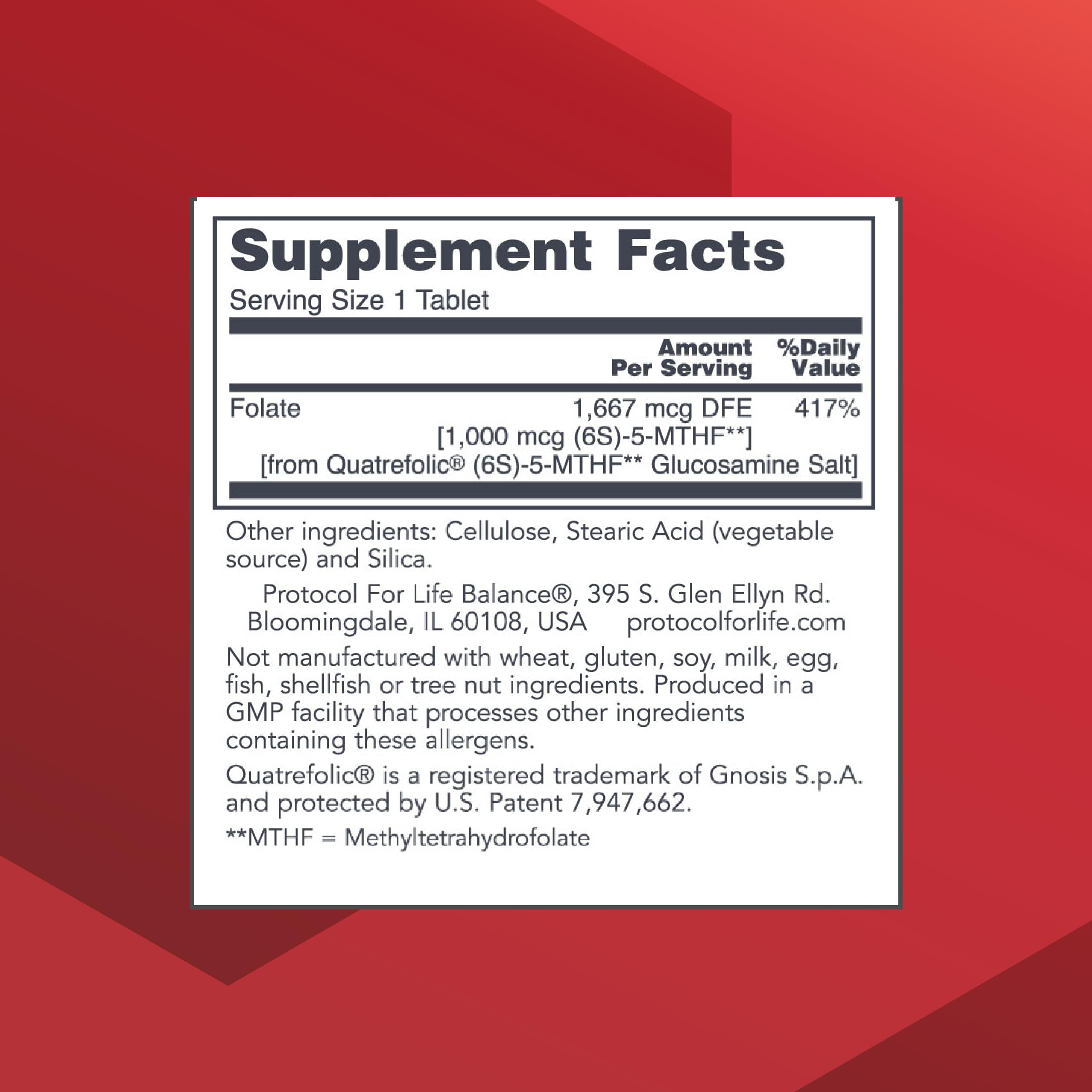 PROTOCOL FOR LIFE BALANCE – bouteille de compléments avec comprimés 1000mcg et étiquette.