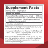 PROTOCOL FOR LIFE BALANCE – capsules de curcumin, dosage 665 mg par capsule.