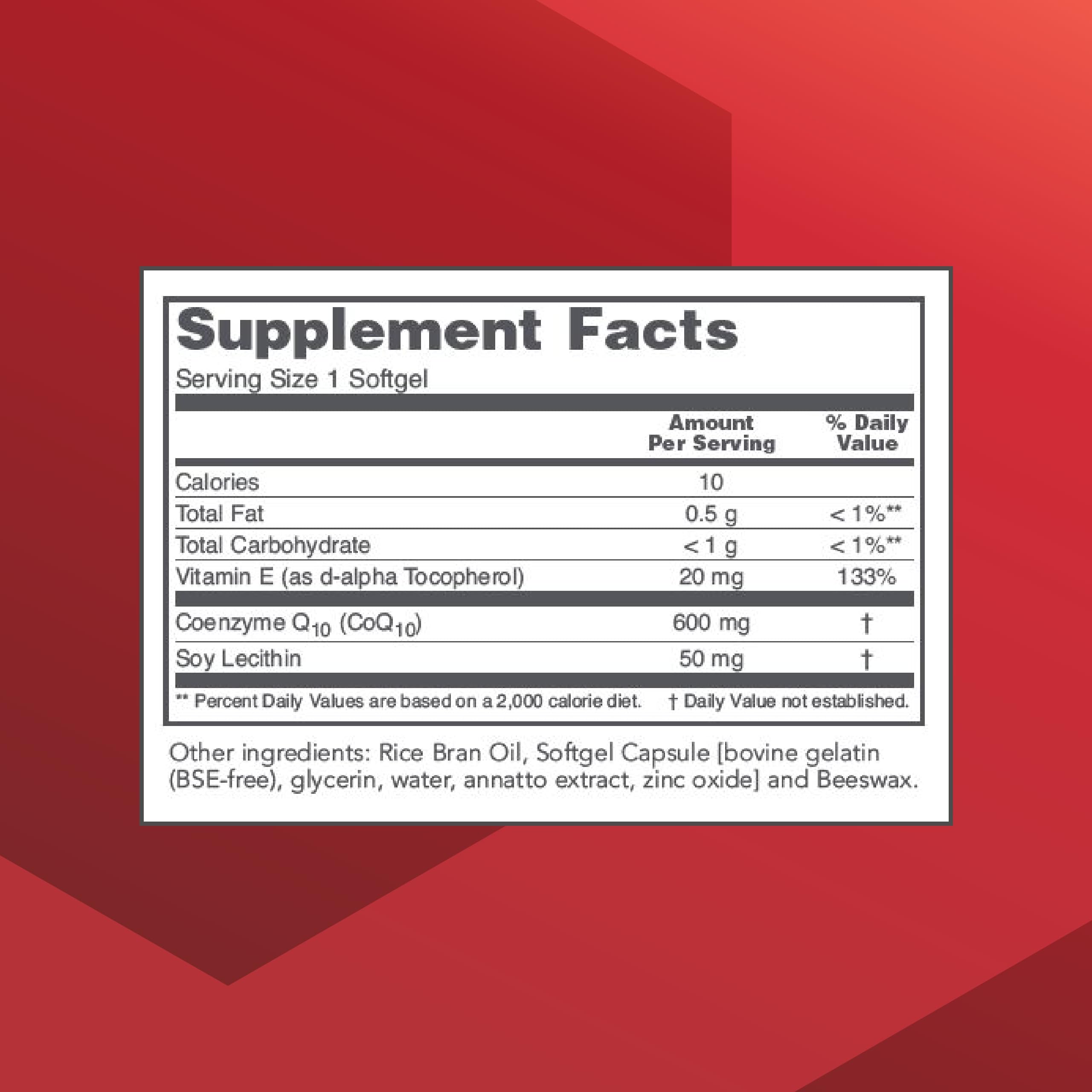 Capsules molles PROTOCOL FOR LIFE BALANCE associant CoQ10 et vitamine E pour énergie.