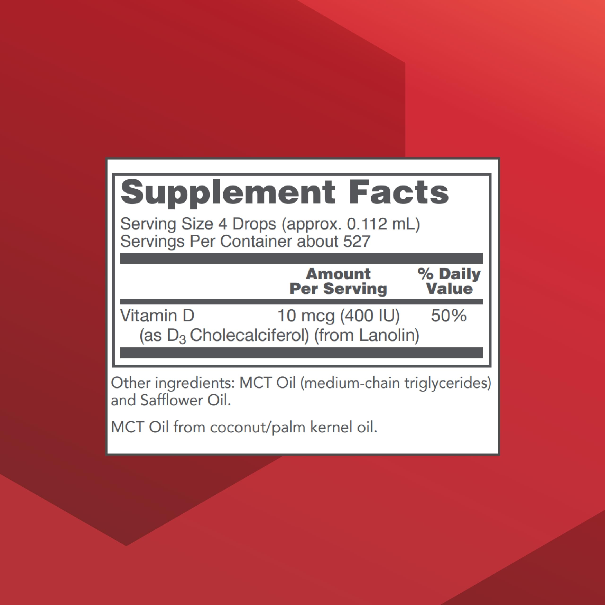 Gouttes Vitamine D3 400 UI, dose facile à administrer
