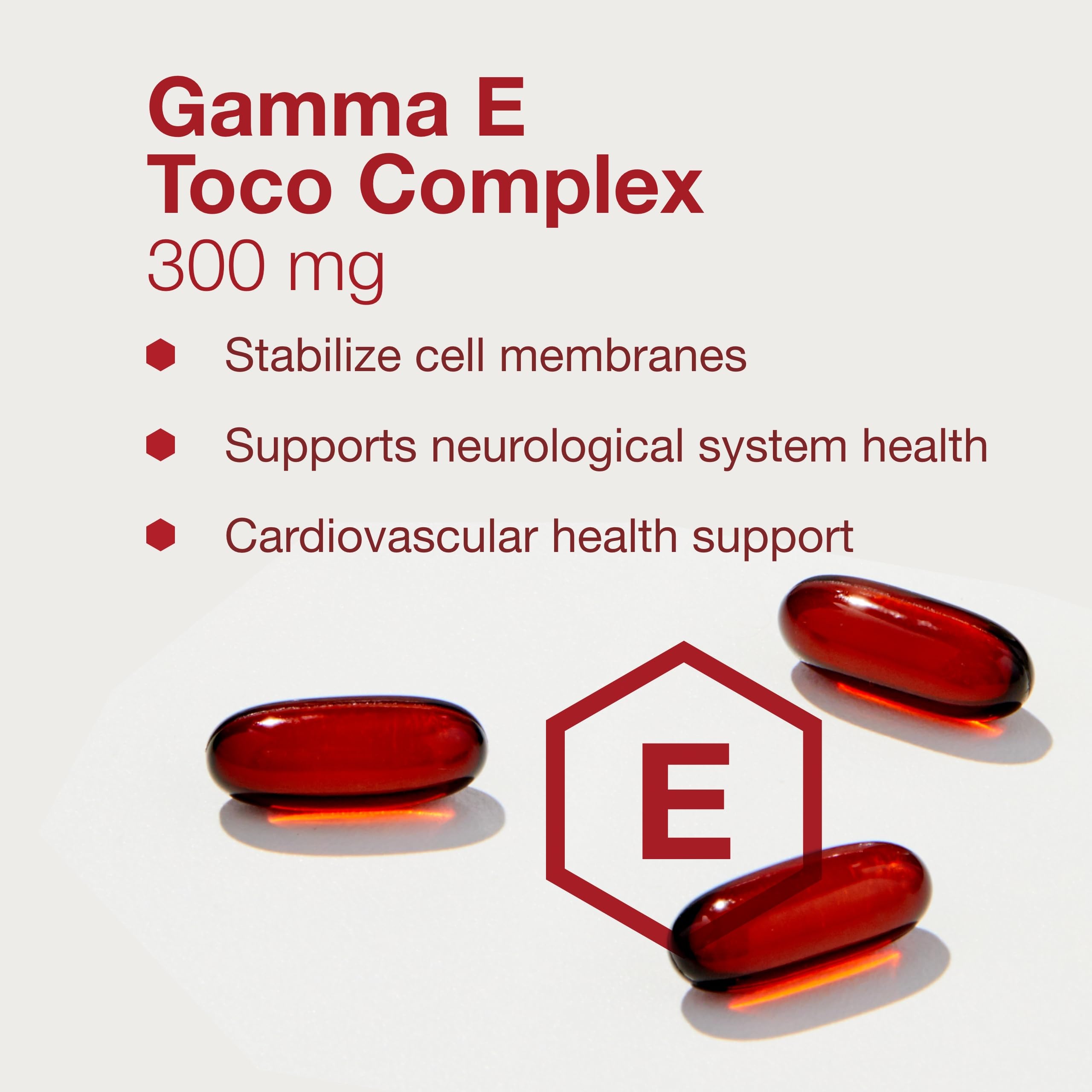 Listing ingrédients: vitamine E 300 mg et tocotriénols sur l’étiquette.