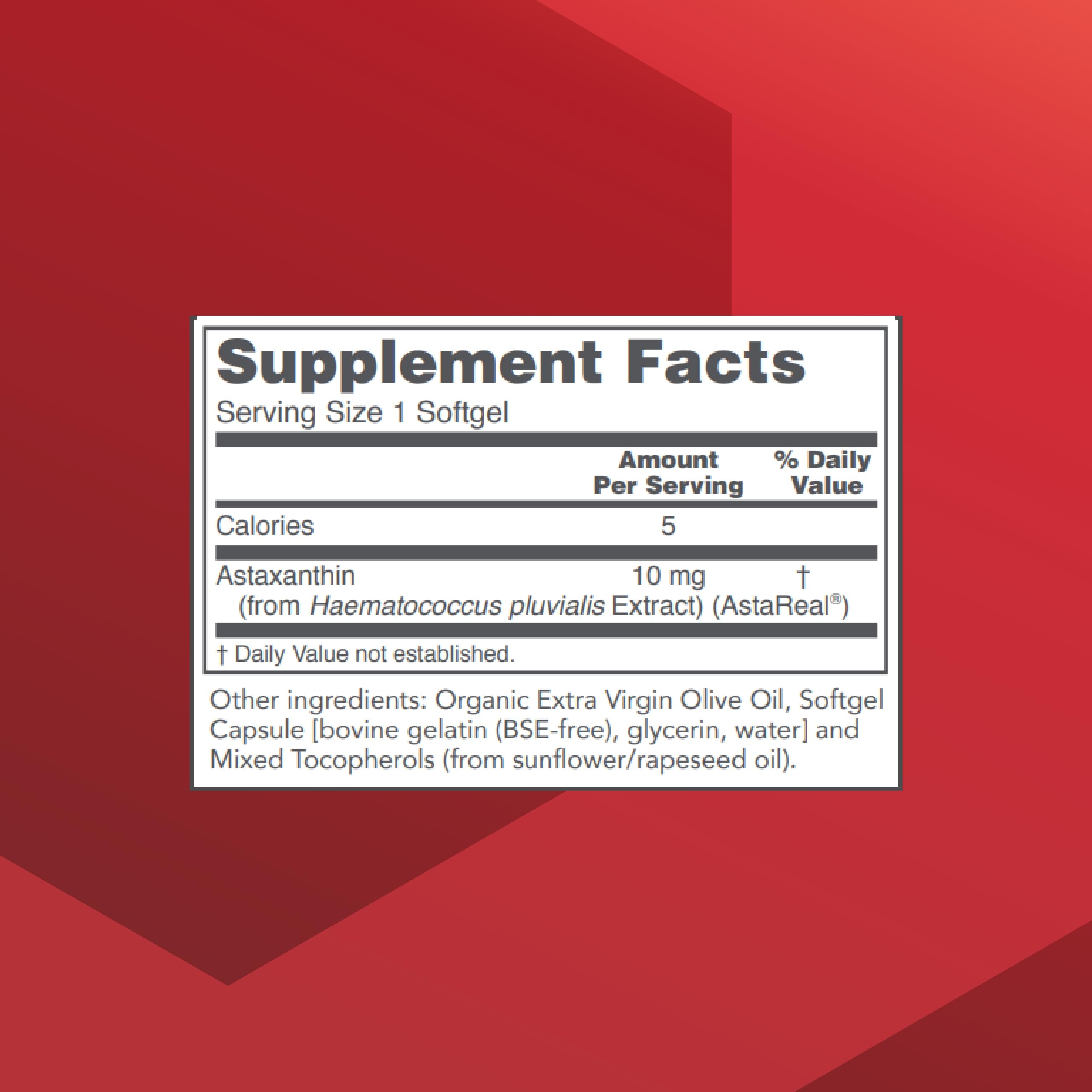 PROTOCOL FOR LIFE BALANCE gélules astaxanthine 10 mg, prise quotidienne avec un repas.