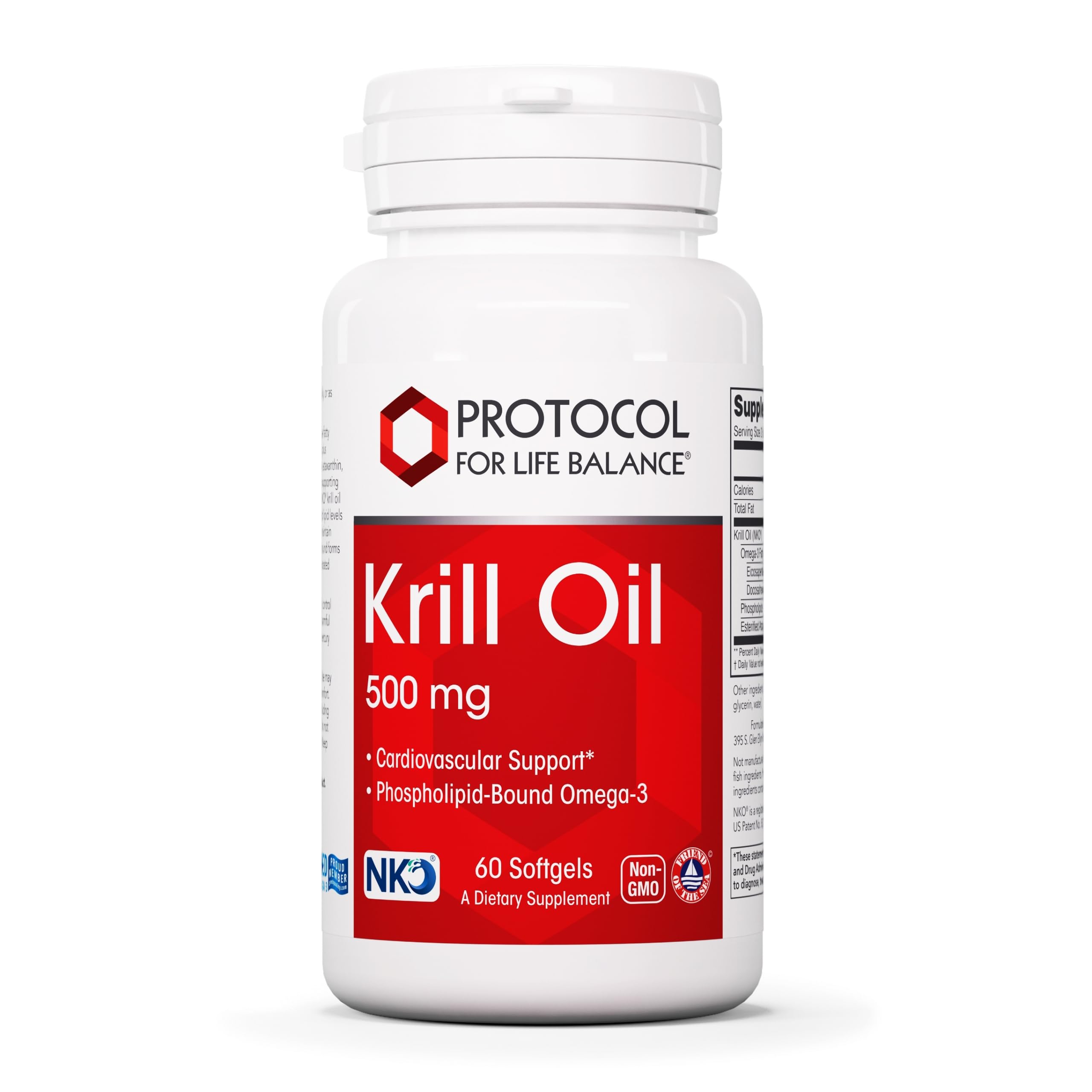 Flacon Protocol with Life Balance huile de krill 500 mg, soutien potentiel du cœur