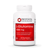 Bouteille PROTOCOL FOR LIFE BALANCE L-Glutamine montrant le packaging, soutien intestinal potentiel.