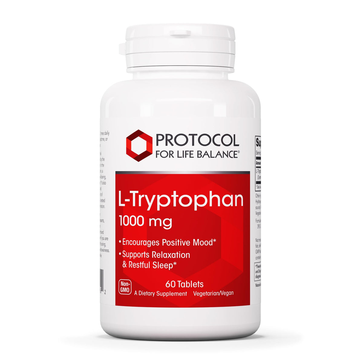 PROTOCOL FOR LIFE BALANCE L-Tryptophane 1000 mg, boîte 60 tablettes, soutien potentiel au sommeil.