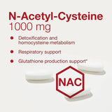 Tablettes NAC 1000 mg en gros plan, ingestion simple pendant la journée.