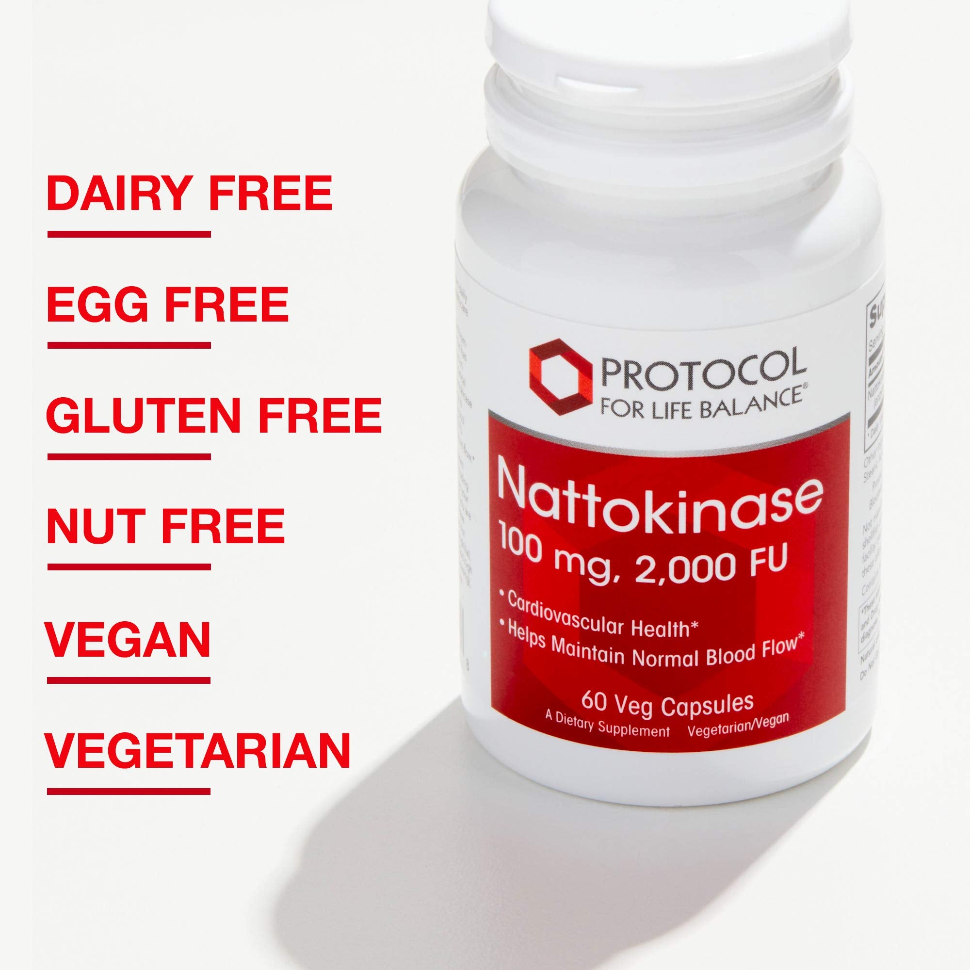 Ingrédients nattokinase PROTOCOL FOR LIFE BALANCE, sans lactose et sans produits laitiers.