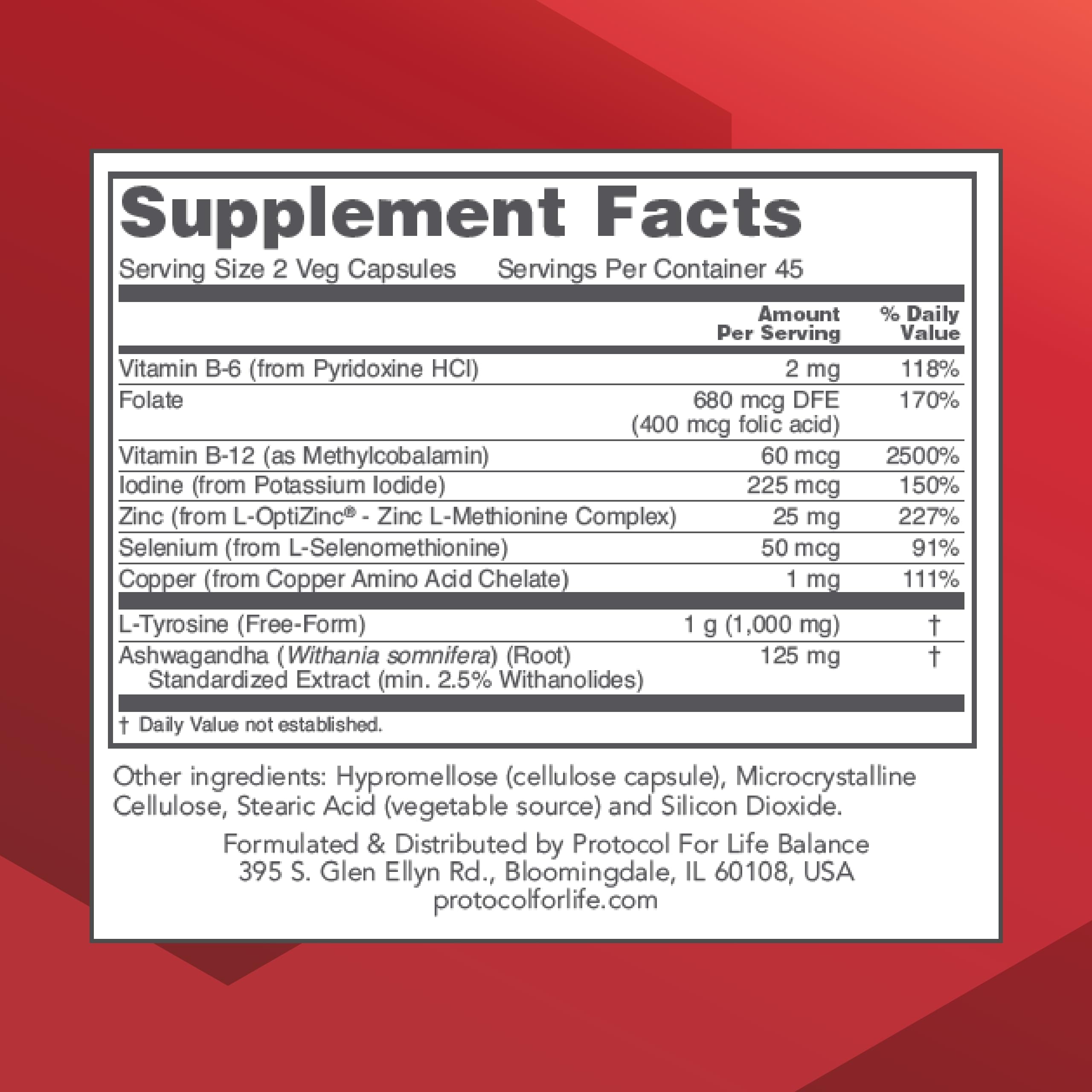 PROTOCOL FOR LIFE BALANCE Ortho Thyroid – ingrédients clés comme L-tyrosine et iode