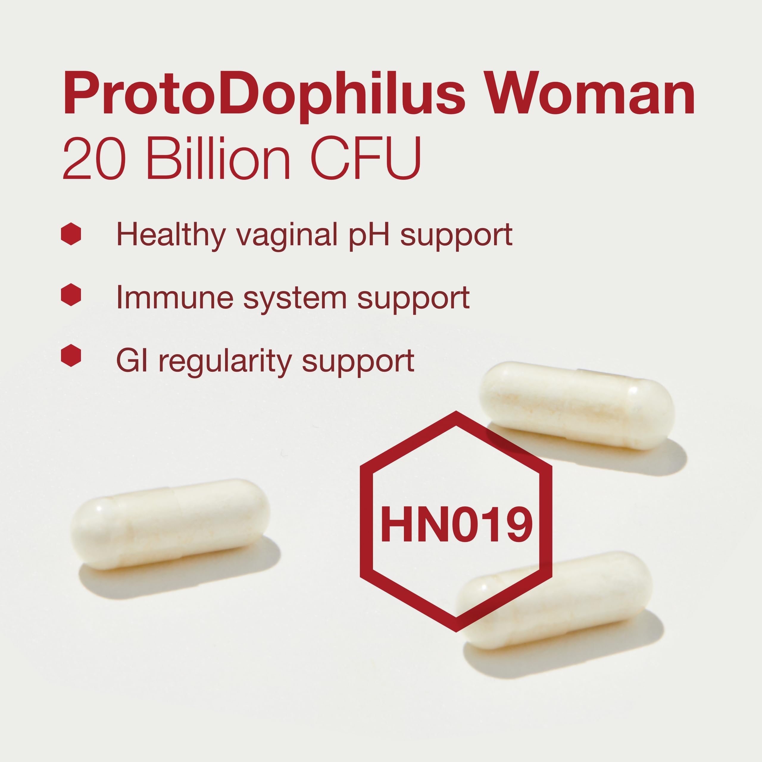 ProtoDophilus Woman — icône végan et sans allergènes sur l’emballage.