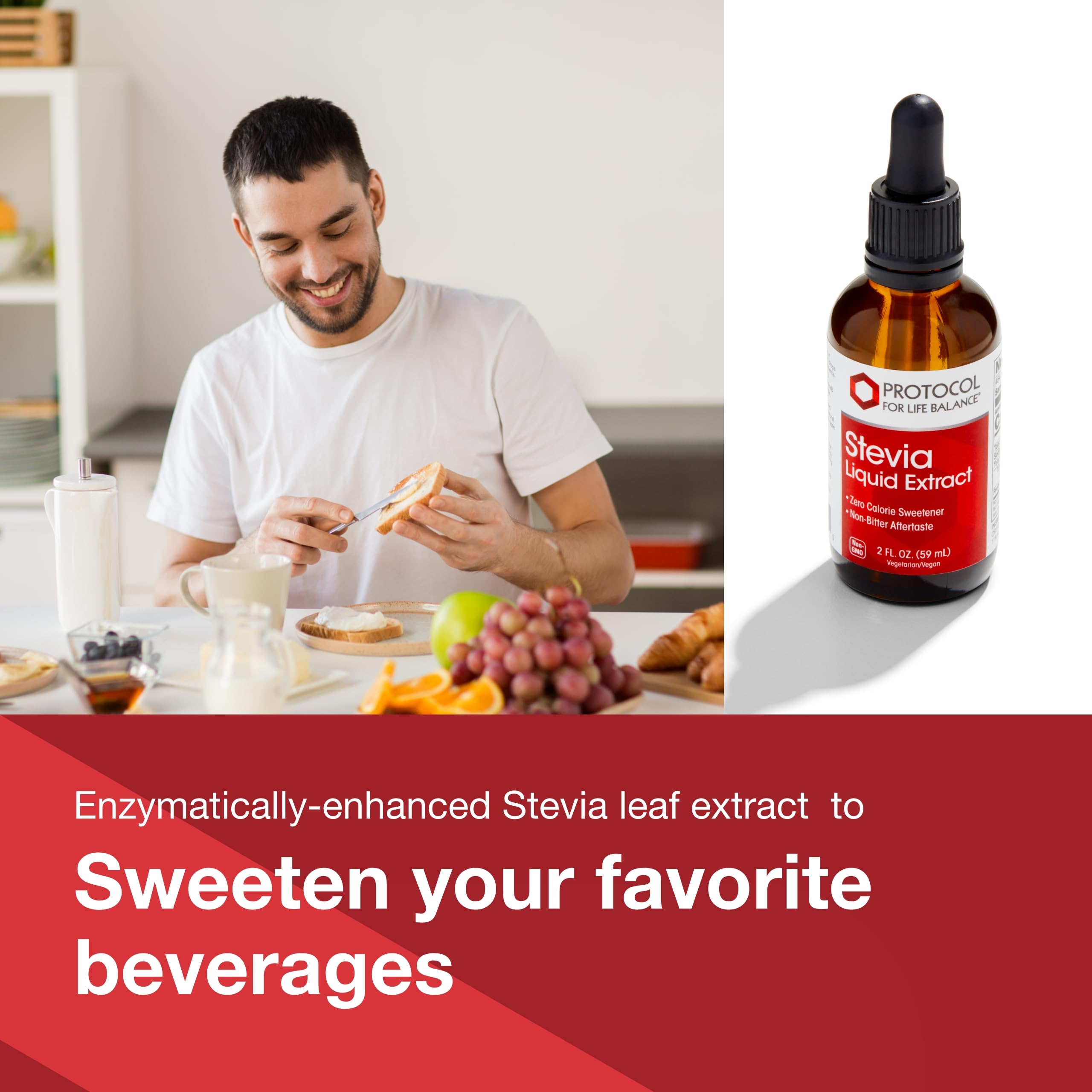 Gouttes de Protocol Stevia Liquide utilisées pour sucrer boissons ou plats