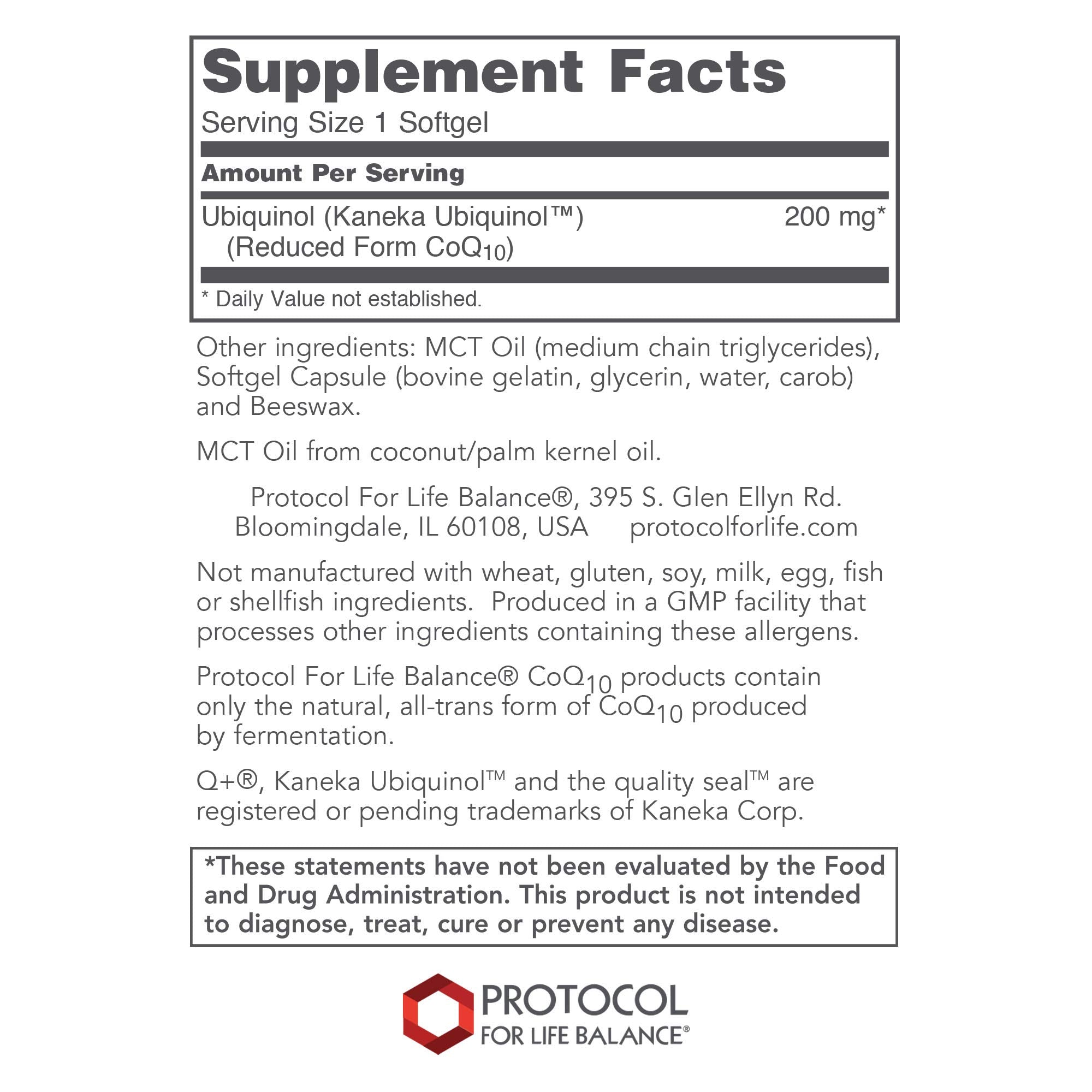 PROTOCOL FOR LIFE BALANCE Ubiquinol 200 mg, gélules molles faciles à prendre.