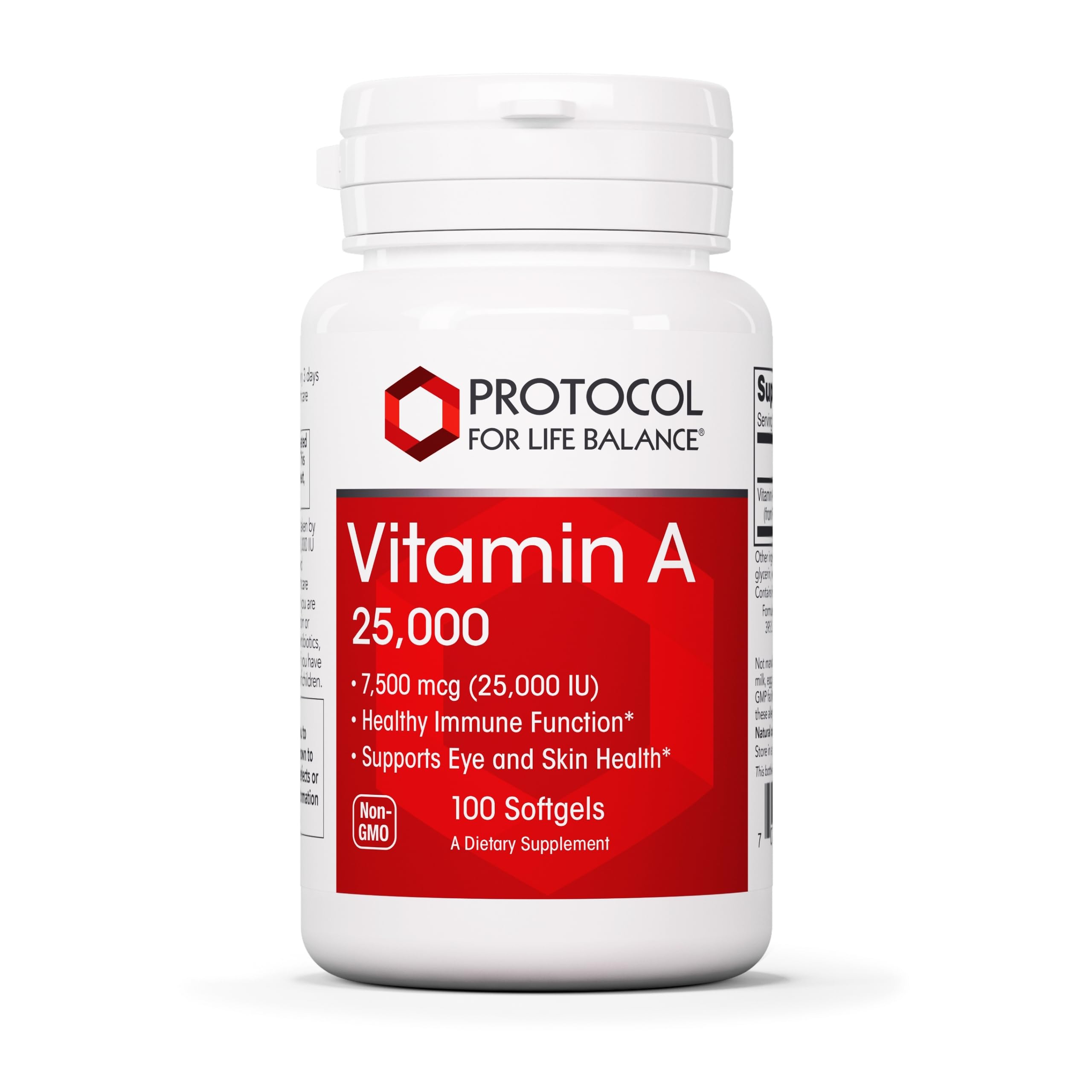 PROTOCOL FOR LIFE BALANCE Vitamine A 25 000 UI en bouteille, soutien potentiel à la vision