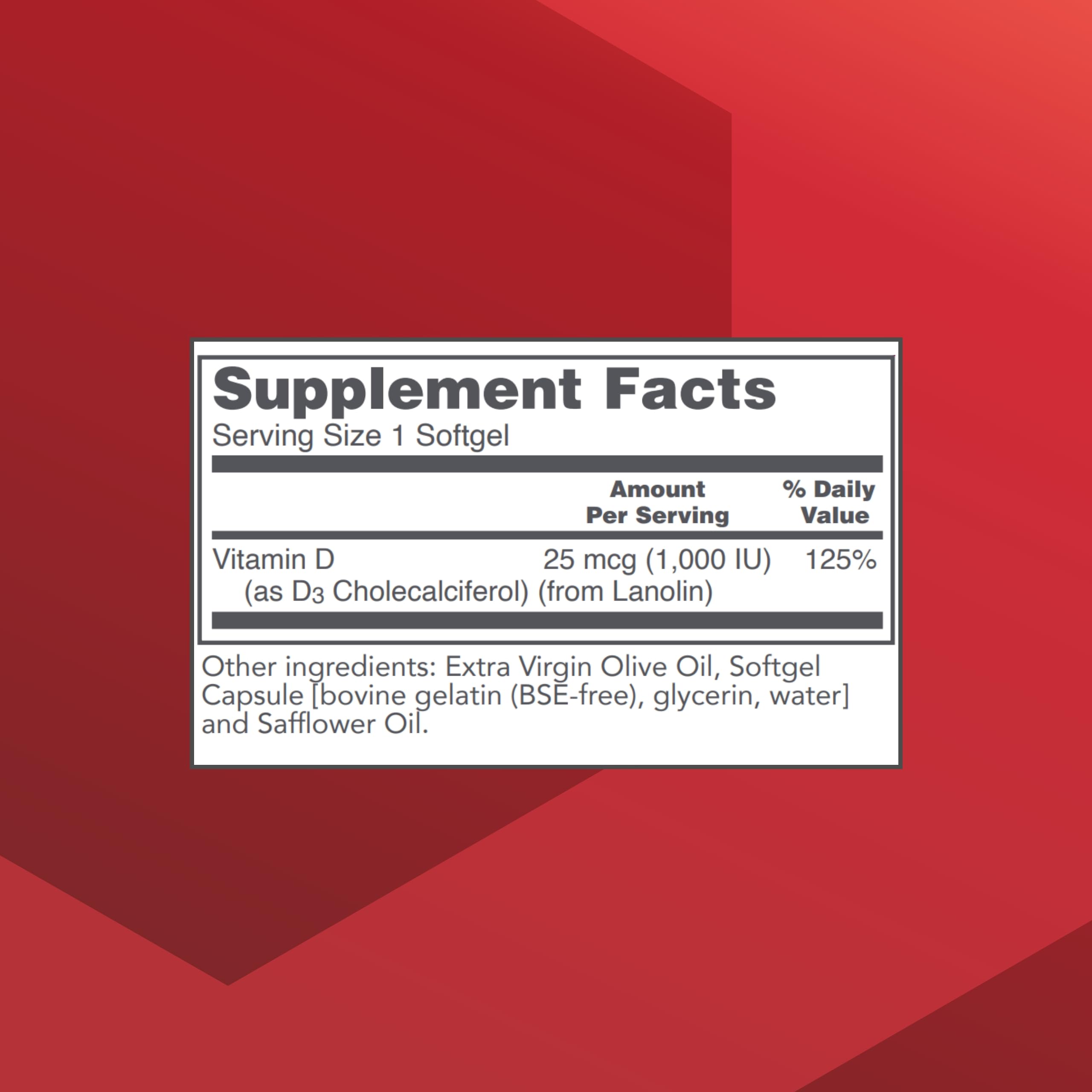 PROTOCOL FOR LIFE BALANCE Vitamine D3 1000 UI - gélules molles, soutien immunitaire potentiel