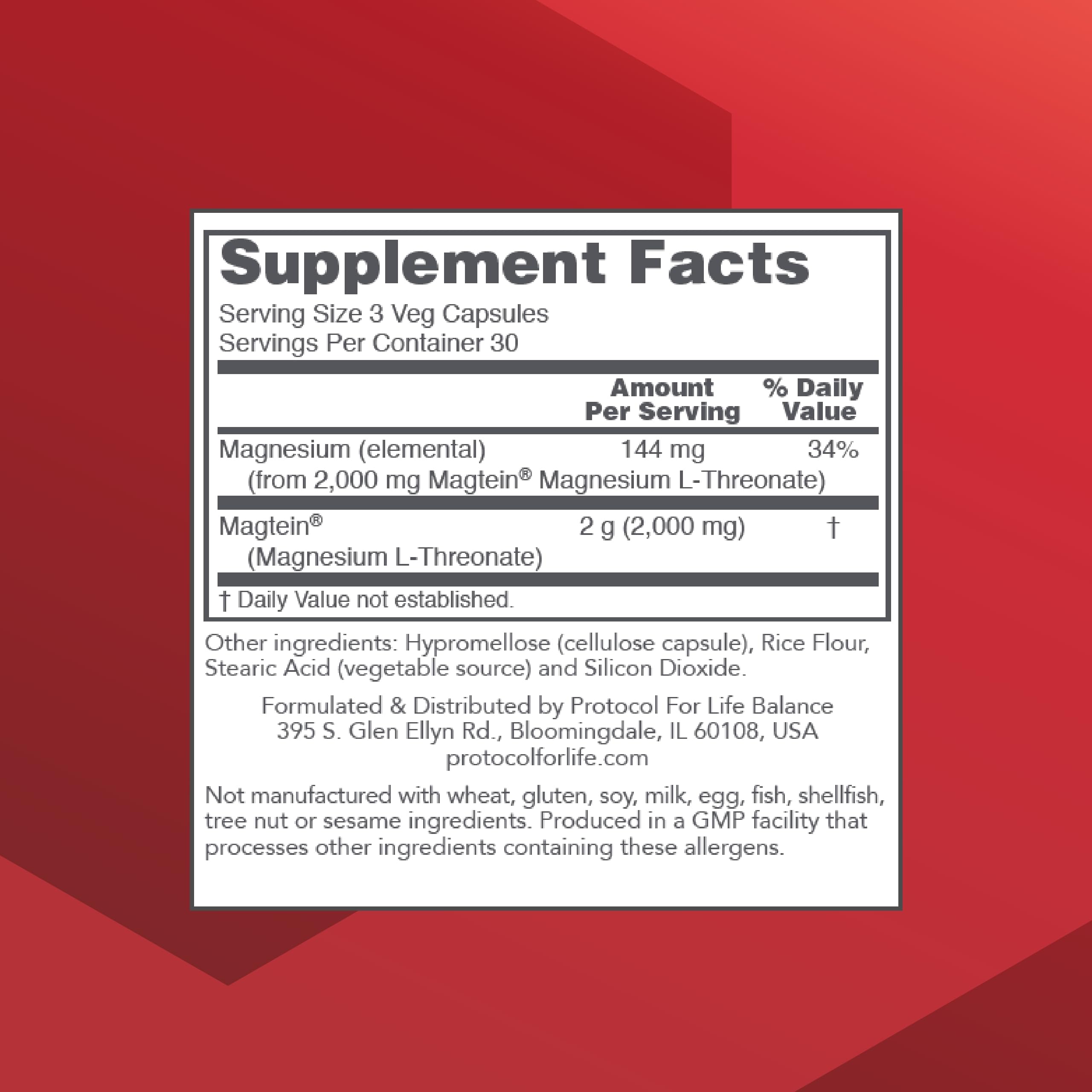 Magtein PROTOCOL FOR LIFE BALANCE - capsules véganes, sans gluten et sans OGM.
