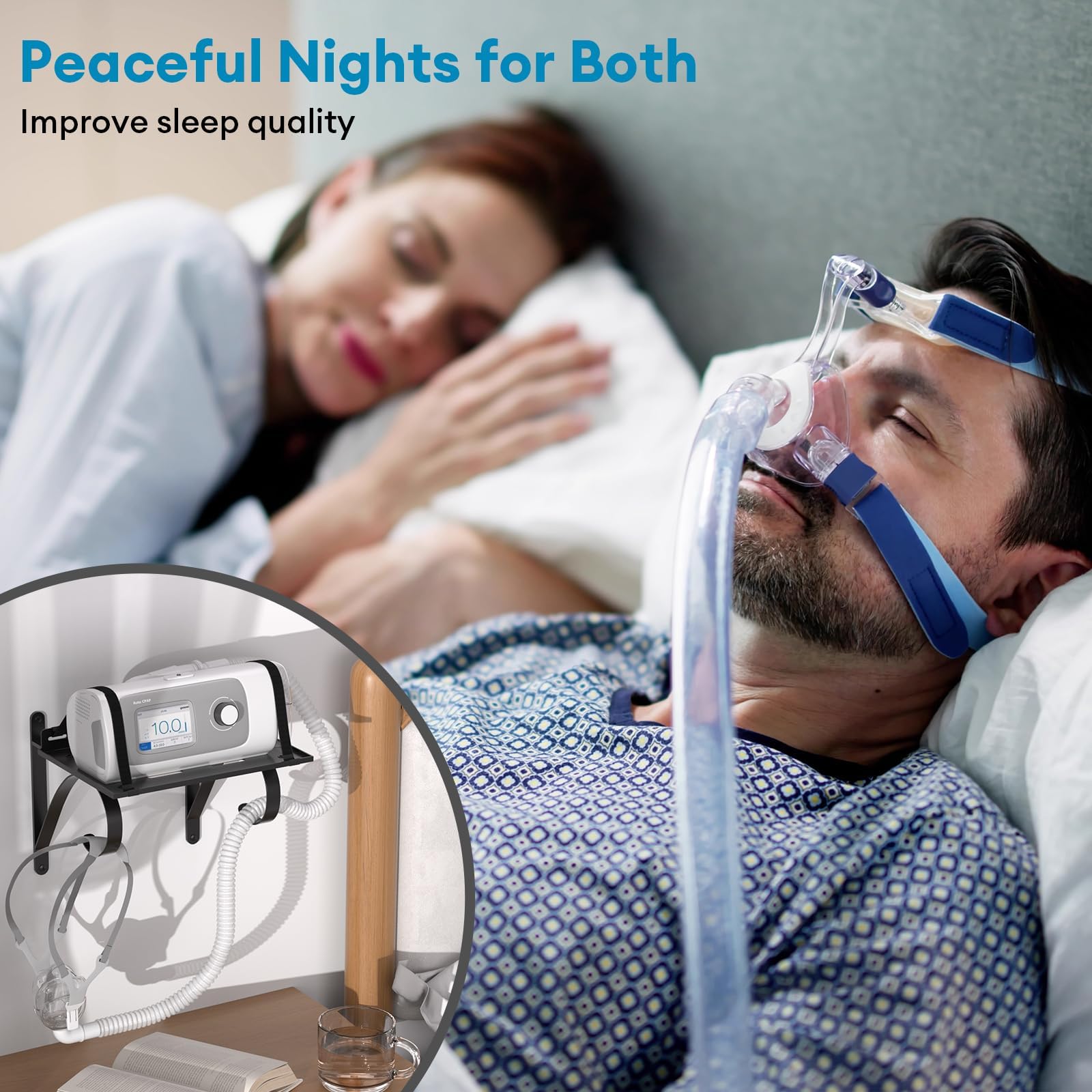 ProtoRack: plateau extralarge pour CPAP, stabilité renforcée même avec humidificateur.