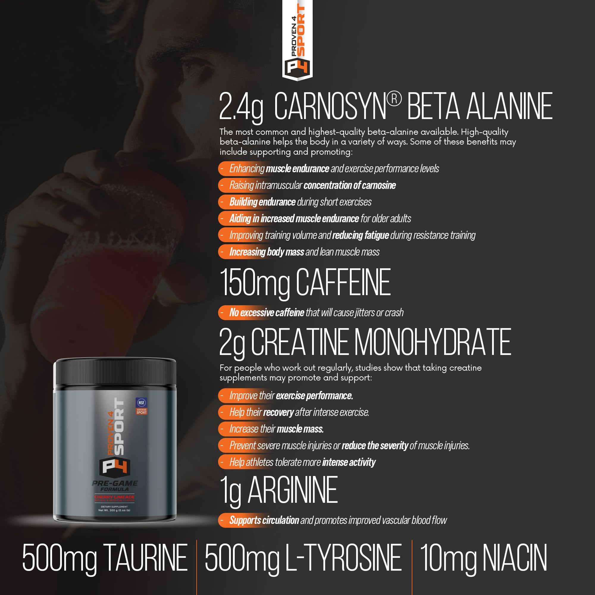Proven4 Pré-entraînement - emballage cerise-limonade, ingrédients clairement dosés.